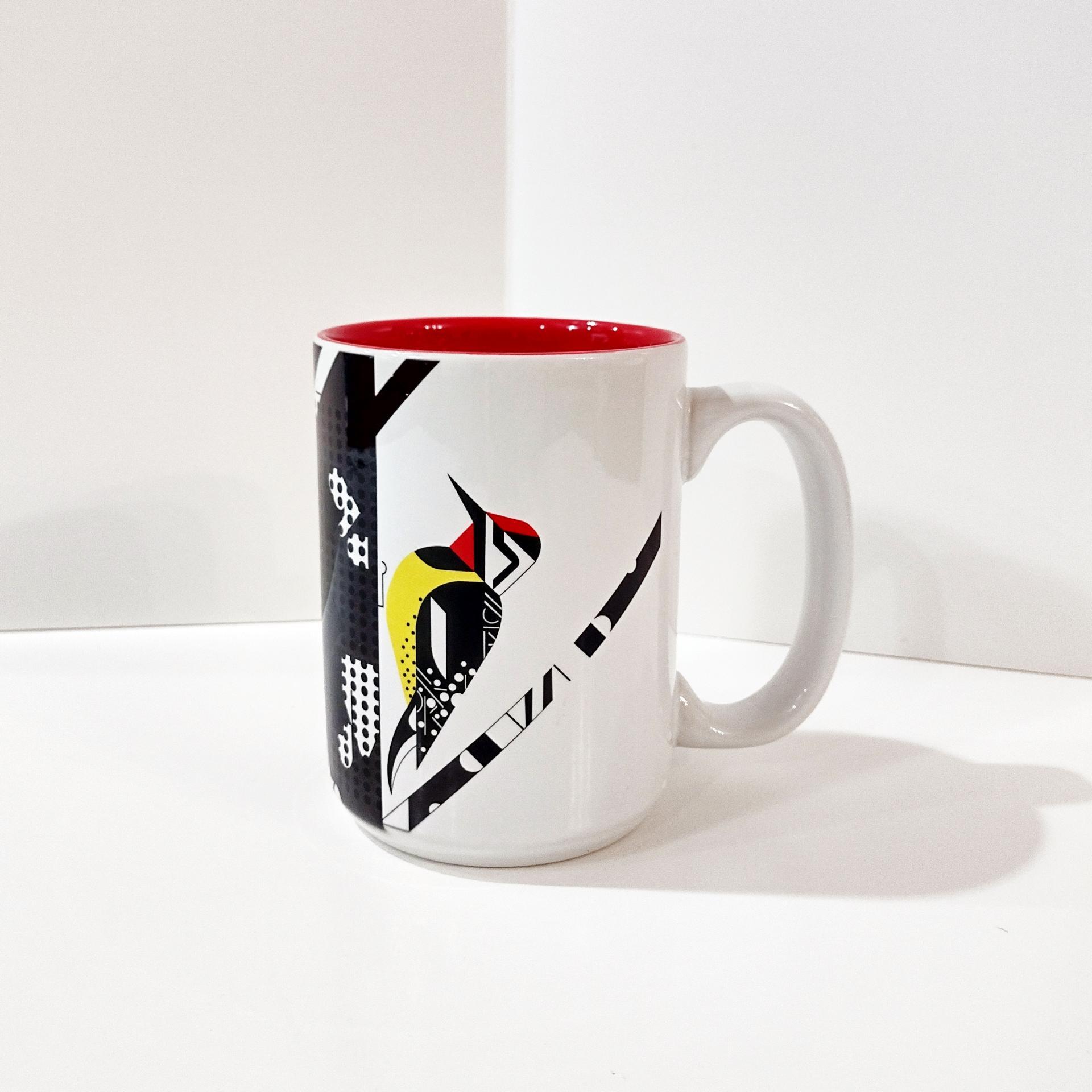 Charley Harper Yellow Bellied Sapsucker Coffee Tea Mug, Woodpecker Graphic Mug