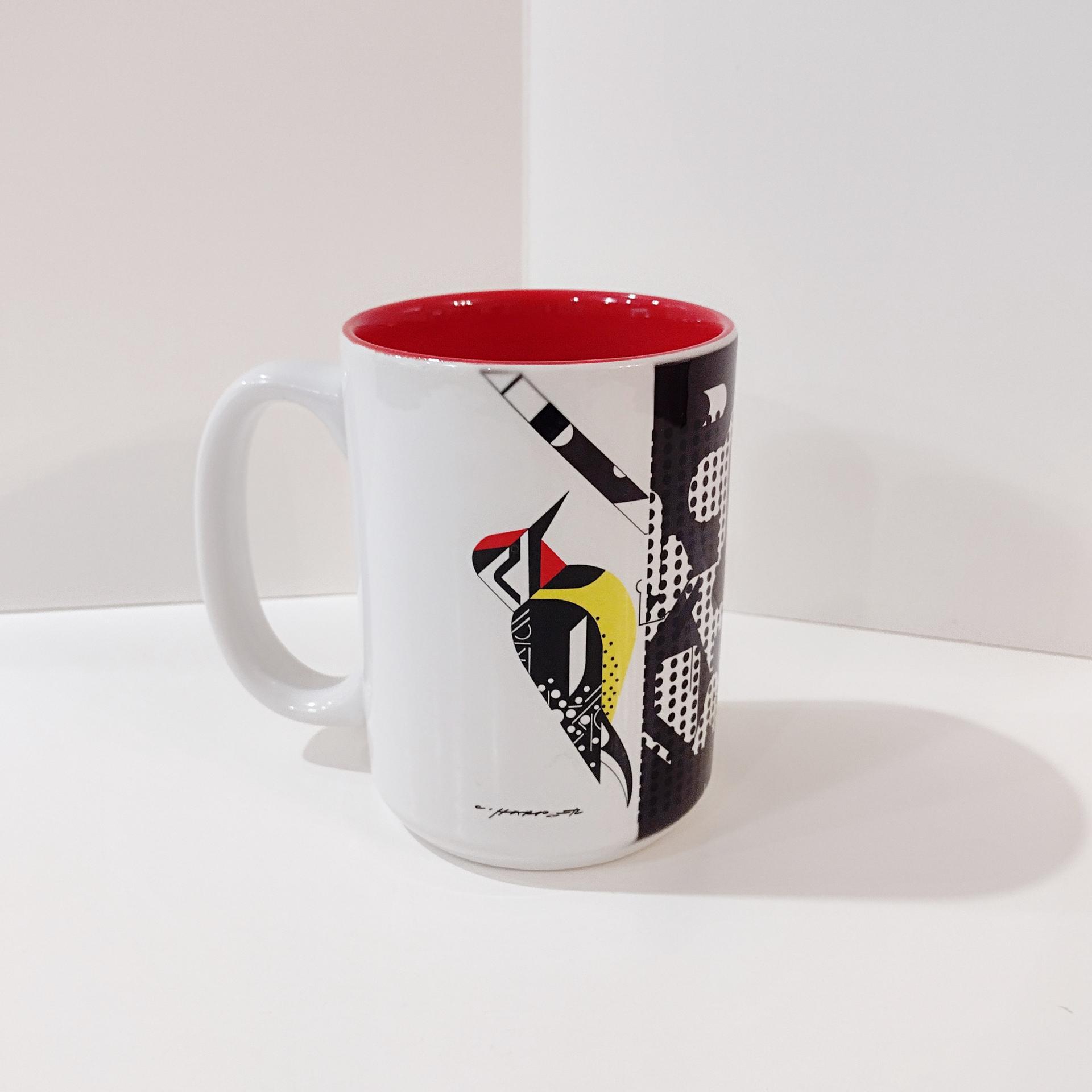 Charley Harper Yellow Bellied Sapsucker Coffee Tea Mug, Woodpecker Graphic Mug