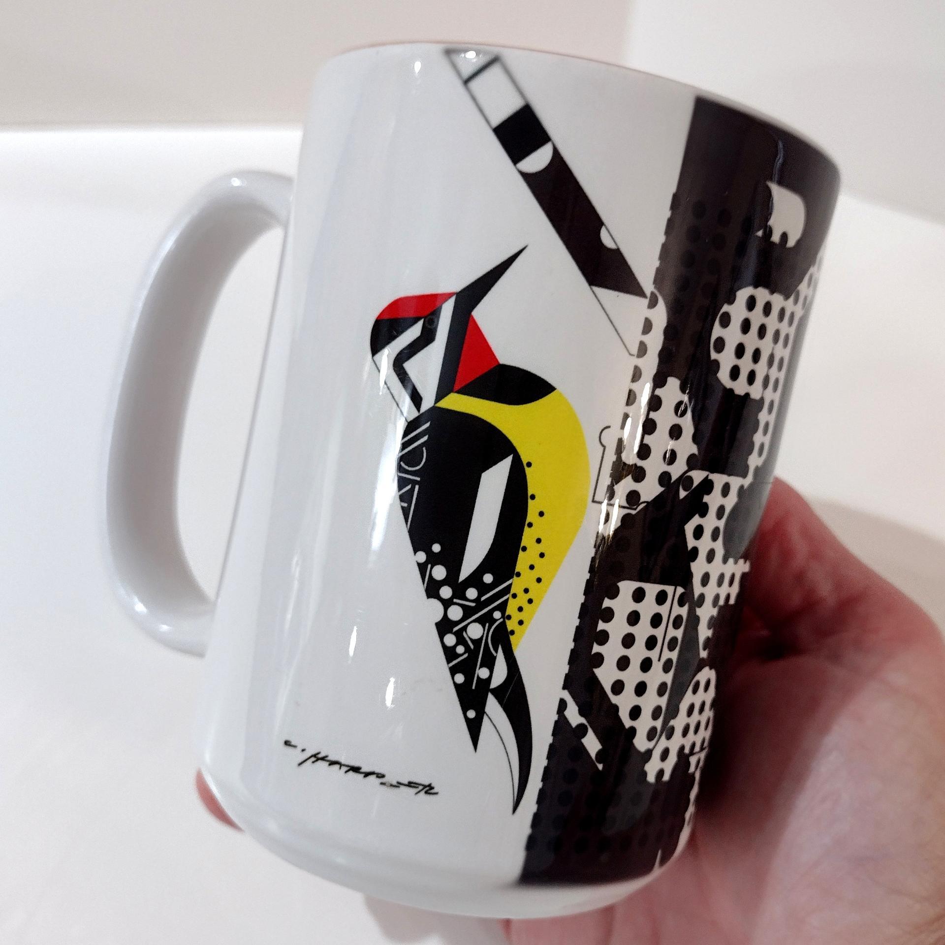 Charley Harper Yellow Bellied Sapsucker Coffee Tea Mug, Woodpecker Graphic Mug