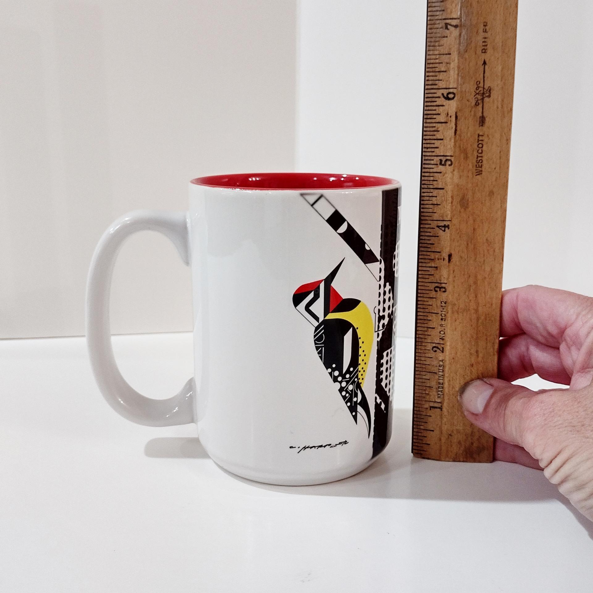Charley Harper Yellow Bellied Sapsucker Coffee Tea Mug, Woodpecker Graphic Mug