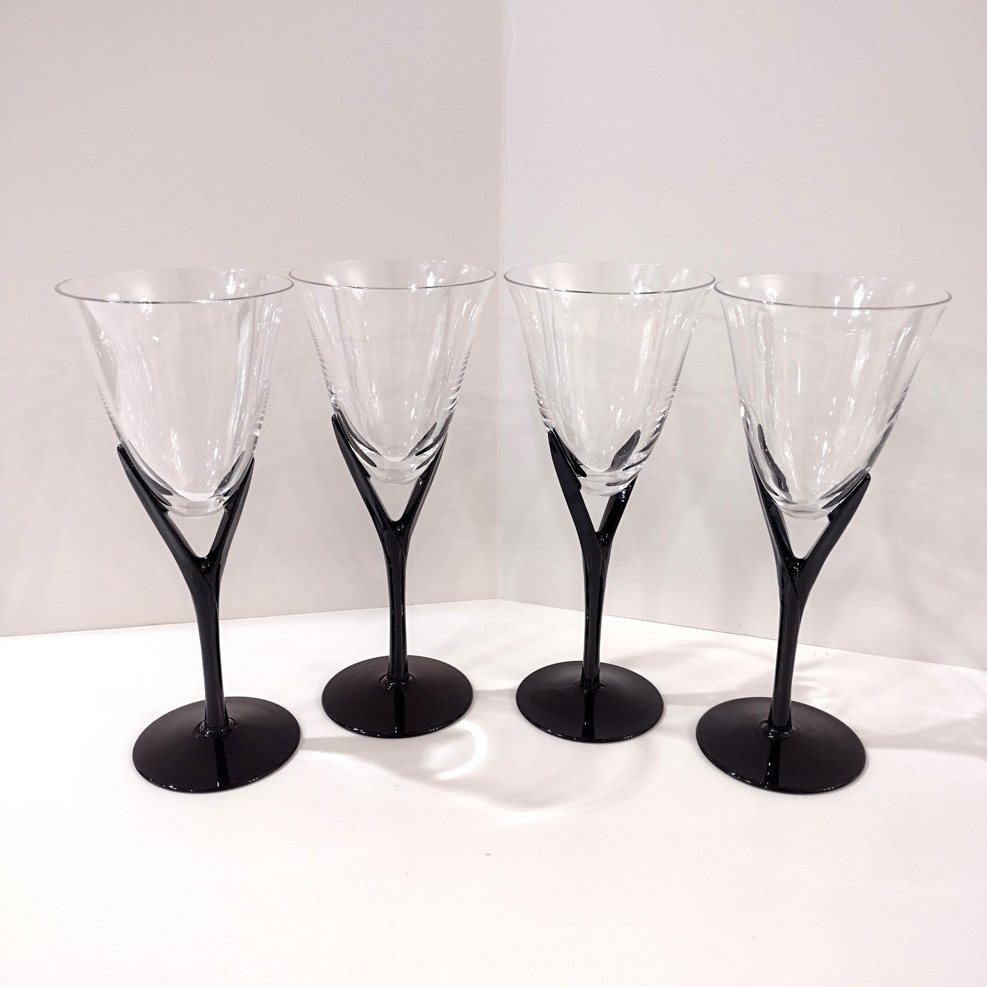 Vintage Sasaki Crystal Wine Glasses, Set of Four, Capistrano Black