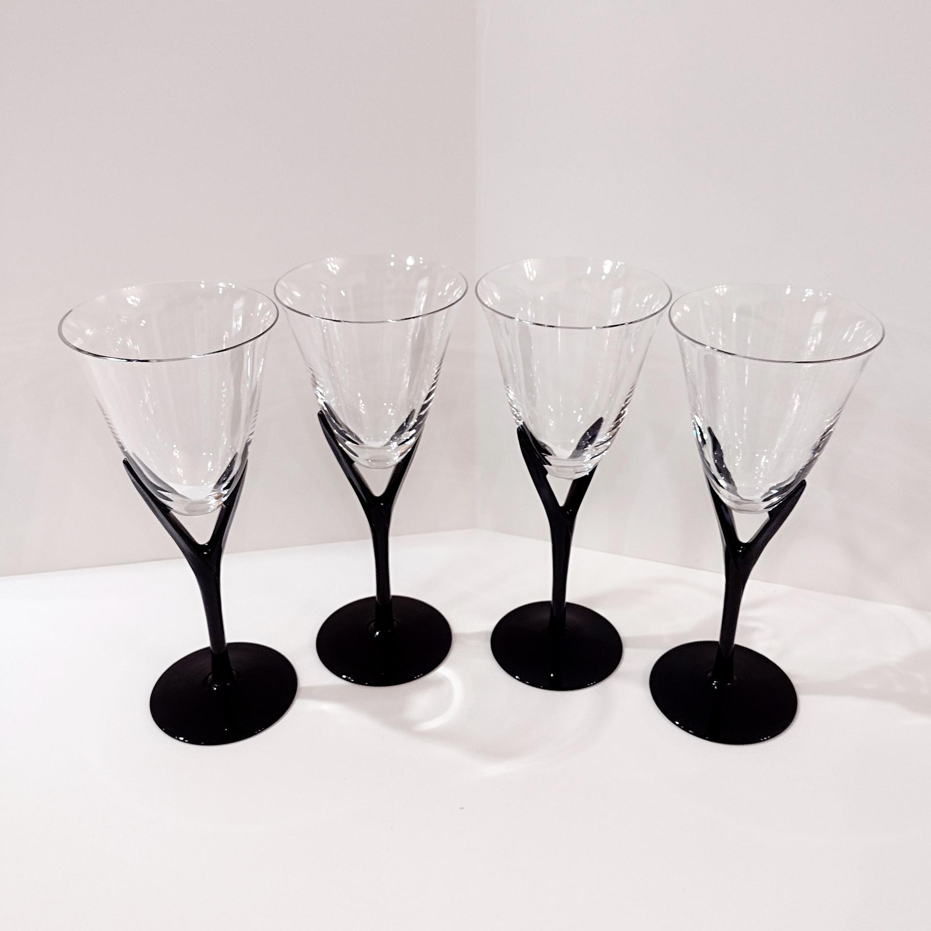 Vintage Sasaki Crystal Wine Glasses, Set of Four, Capistrano Black