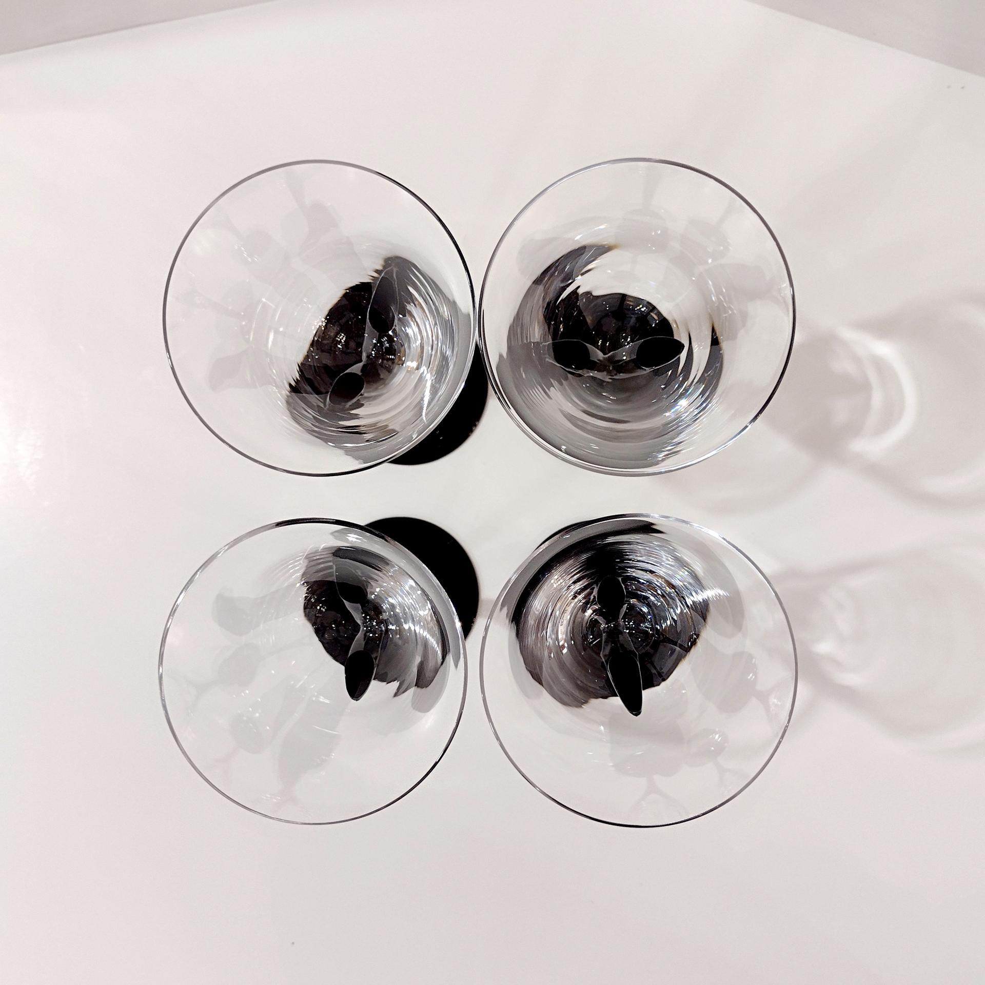 Vintage Sasaki Crystal Wine Glasses, Set of Four, Capistrano Black