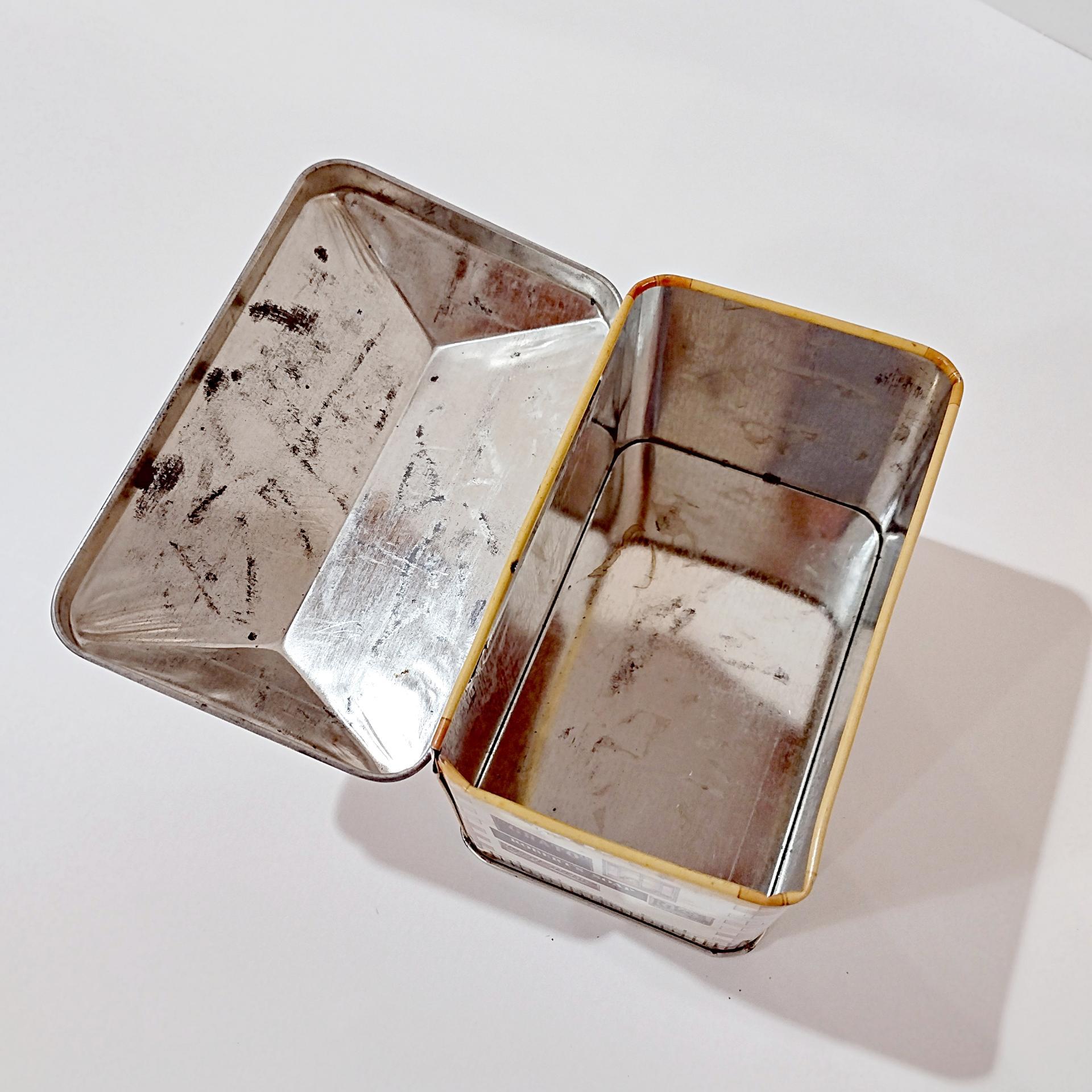 Vintage H. G. Saunders Ian Logan Hinged Lid Tin, House Shaped Storage Tin Box