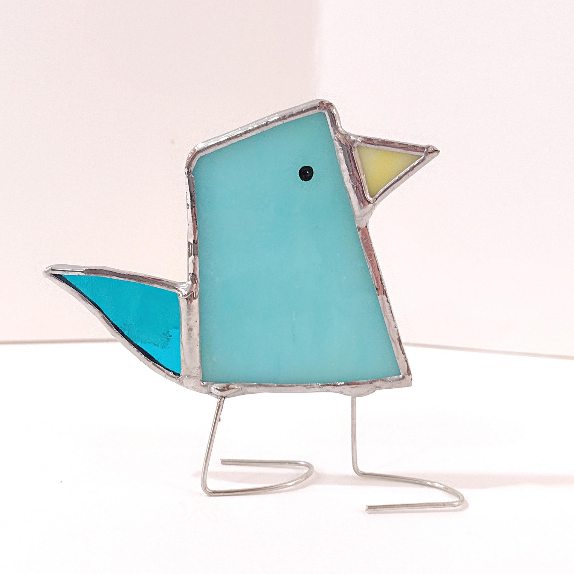 Stained Glass Standing Bird, Funky Blue Glass Bird Suncatcher, Bird Lover Gift, Windowsill Sitter