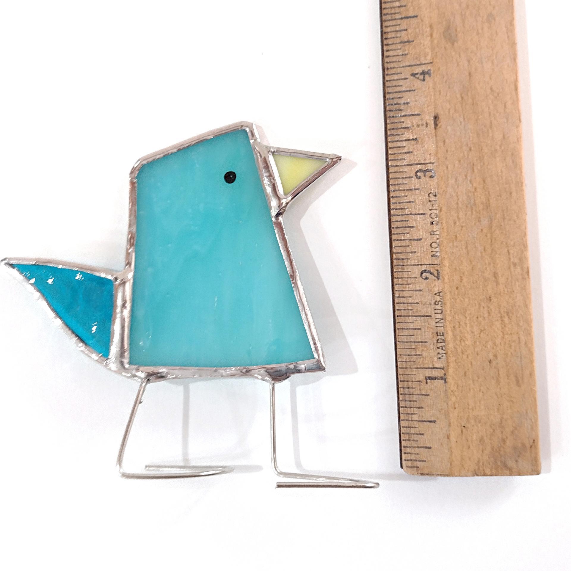 Stained Glass Standing Bird, Funky Blue Glass Bird Suncatcher, Bird Lover Gift, Windowsill Sitter