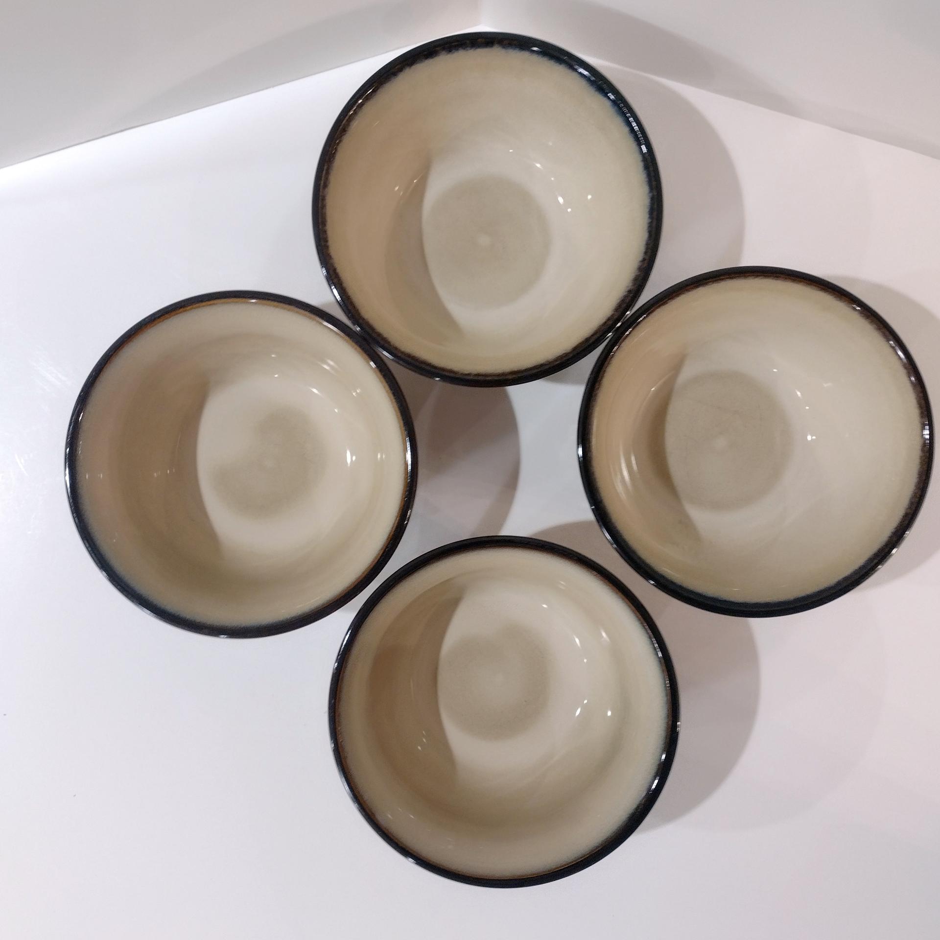 Pier One Red Scroll Ceramic Soup Cereal Large Bowls, Set of Four, Tuscan Style Bowls