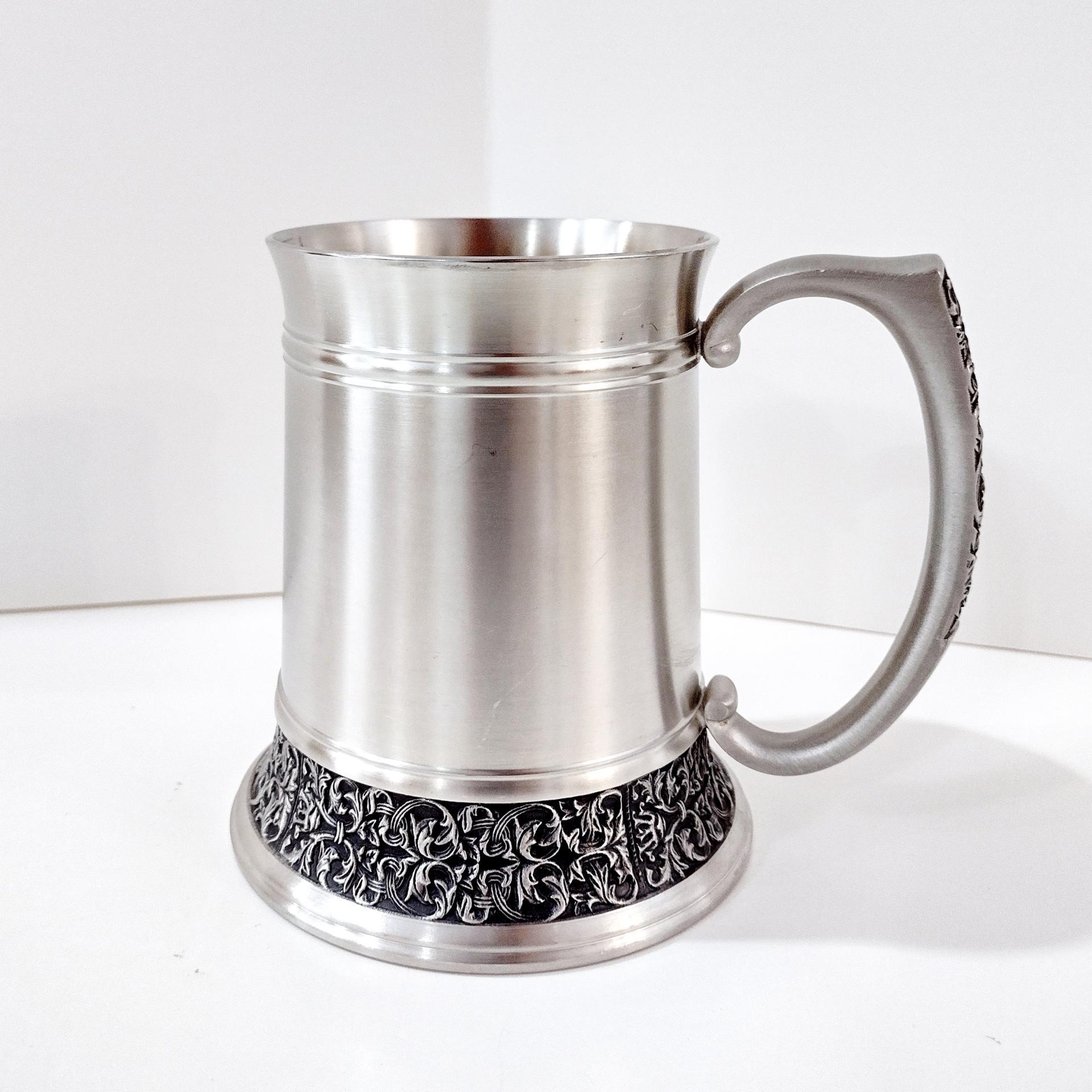 Vintage Royal Selangor Classic Expressions Pewter Tankard, 20 Ounce Pewter Mug Beer Stein with Scroll Detail