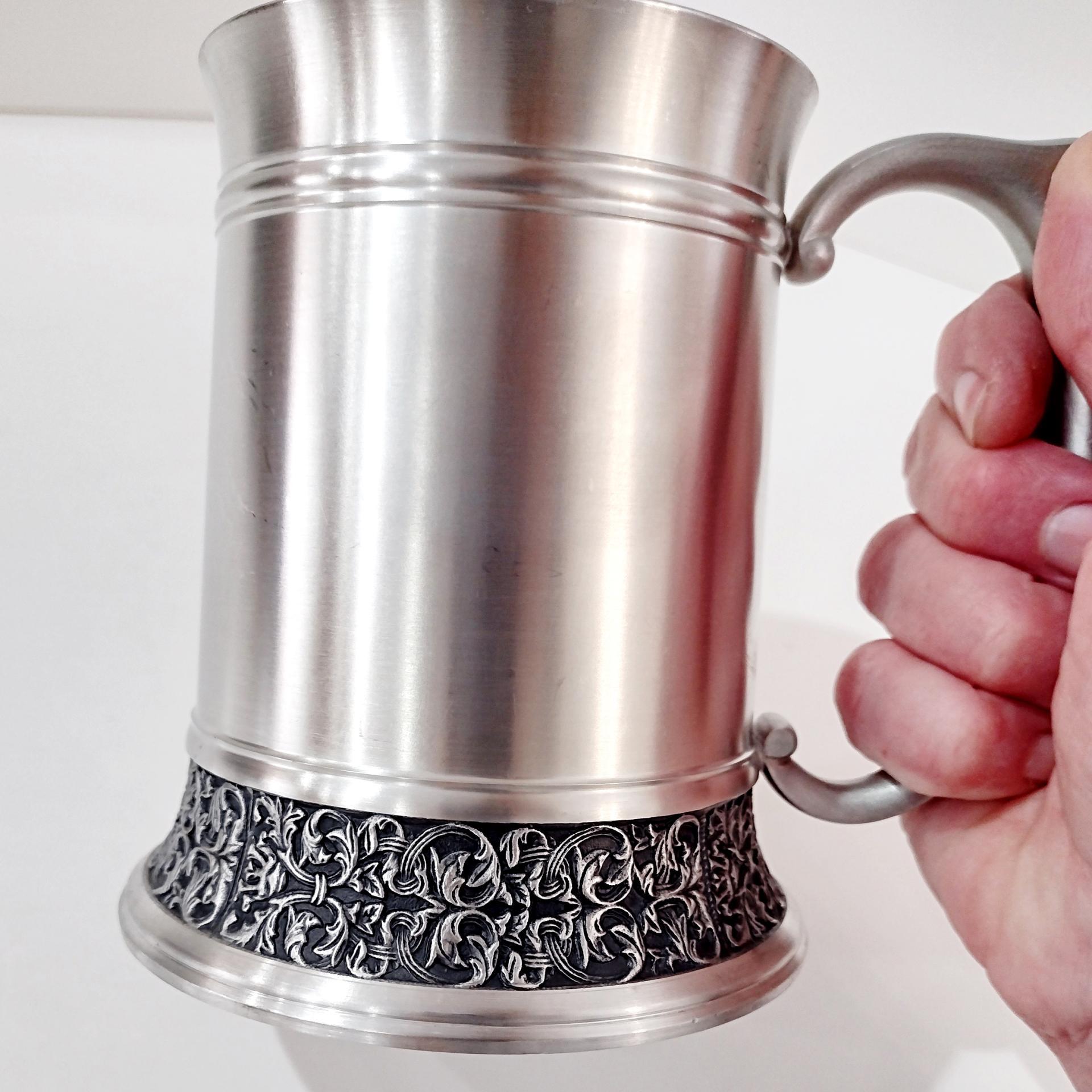 Vintage Royal Selangor Classic Expressions Pewter Tankard, 20 Ounce Pewter Mug Beer Stein with Scroll Detail