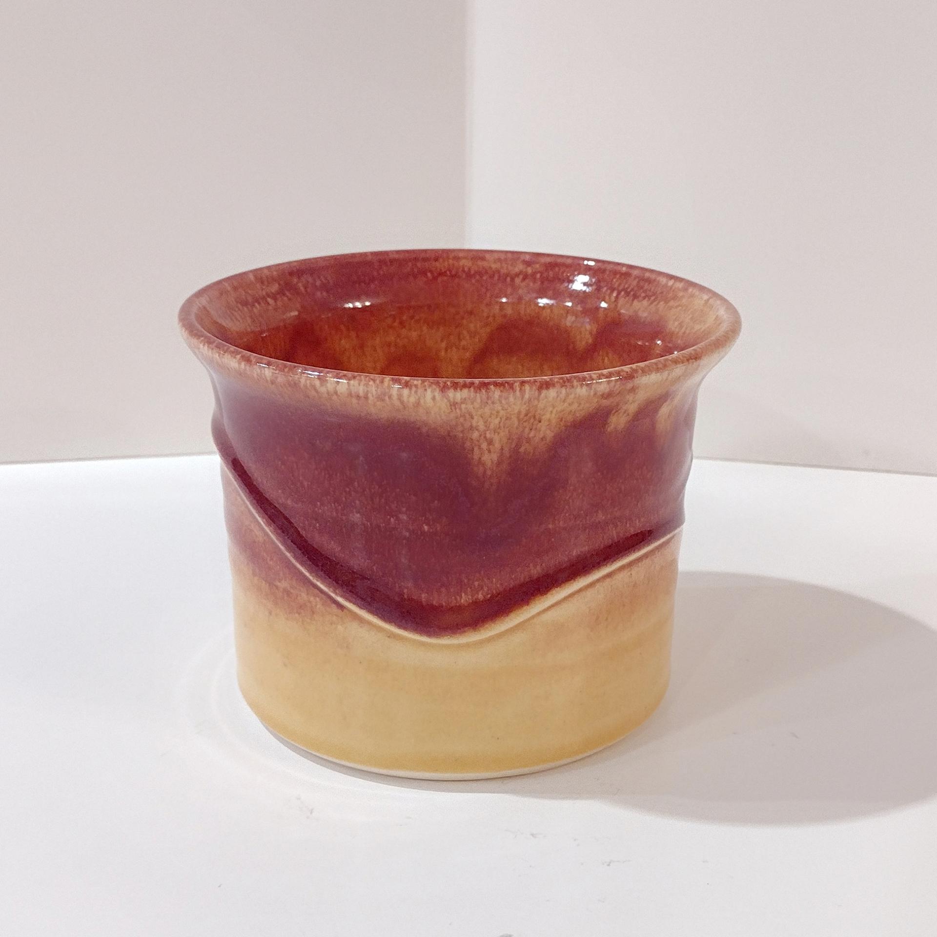 Vintage Ceramic Planter Pot, Brown and Tan Glaze Ceramic Small Pot