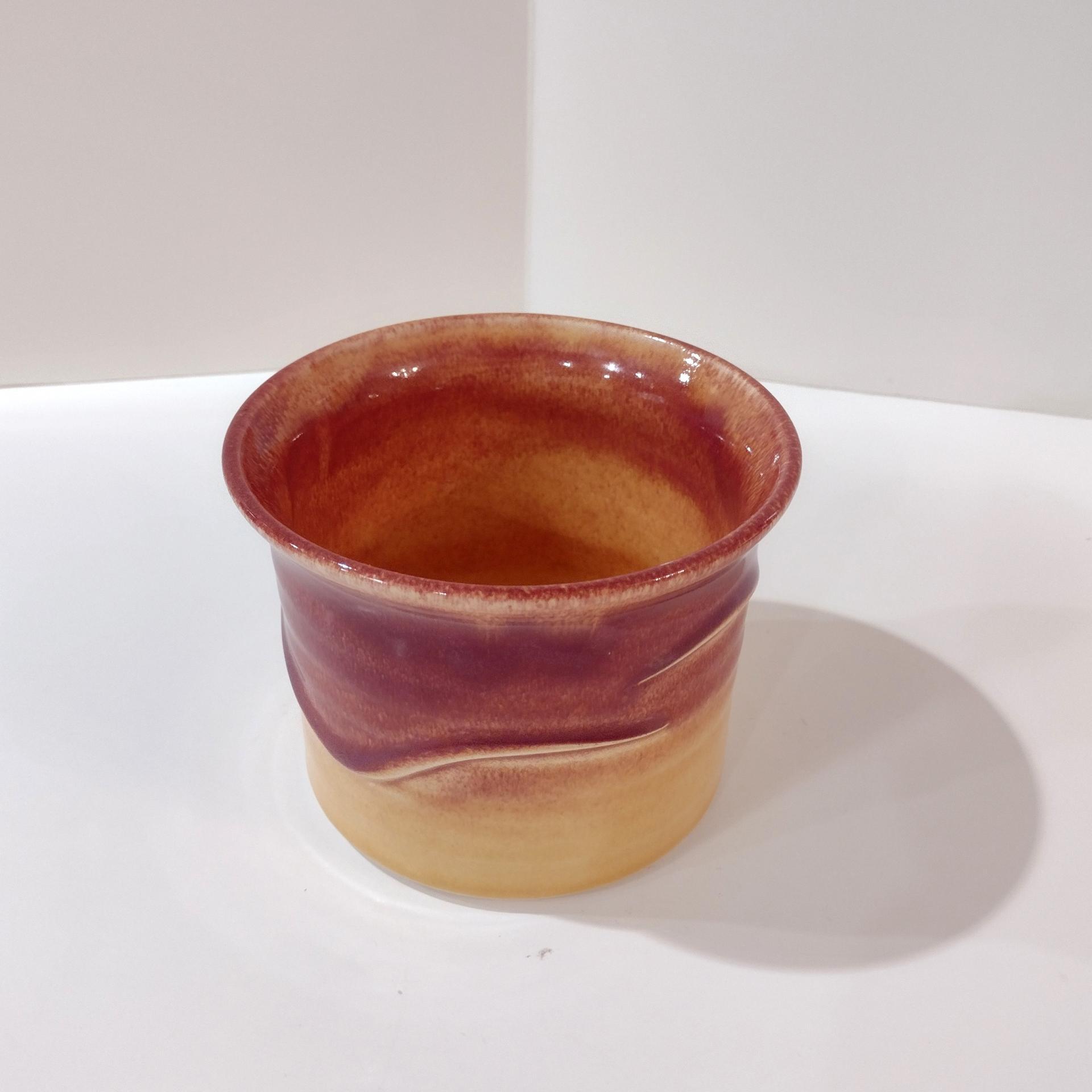 Vintage Ceramic Planter Pot, Brown and Tan Glaze Ceramic Small Pot