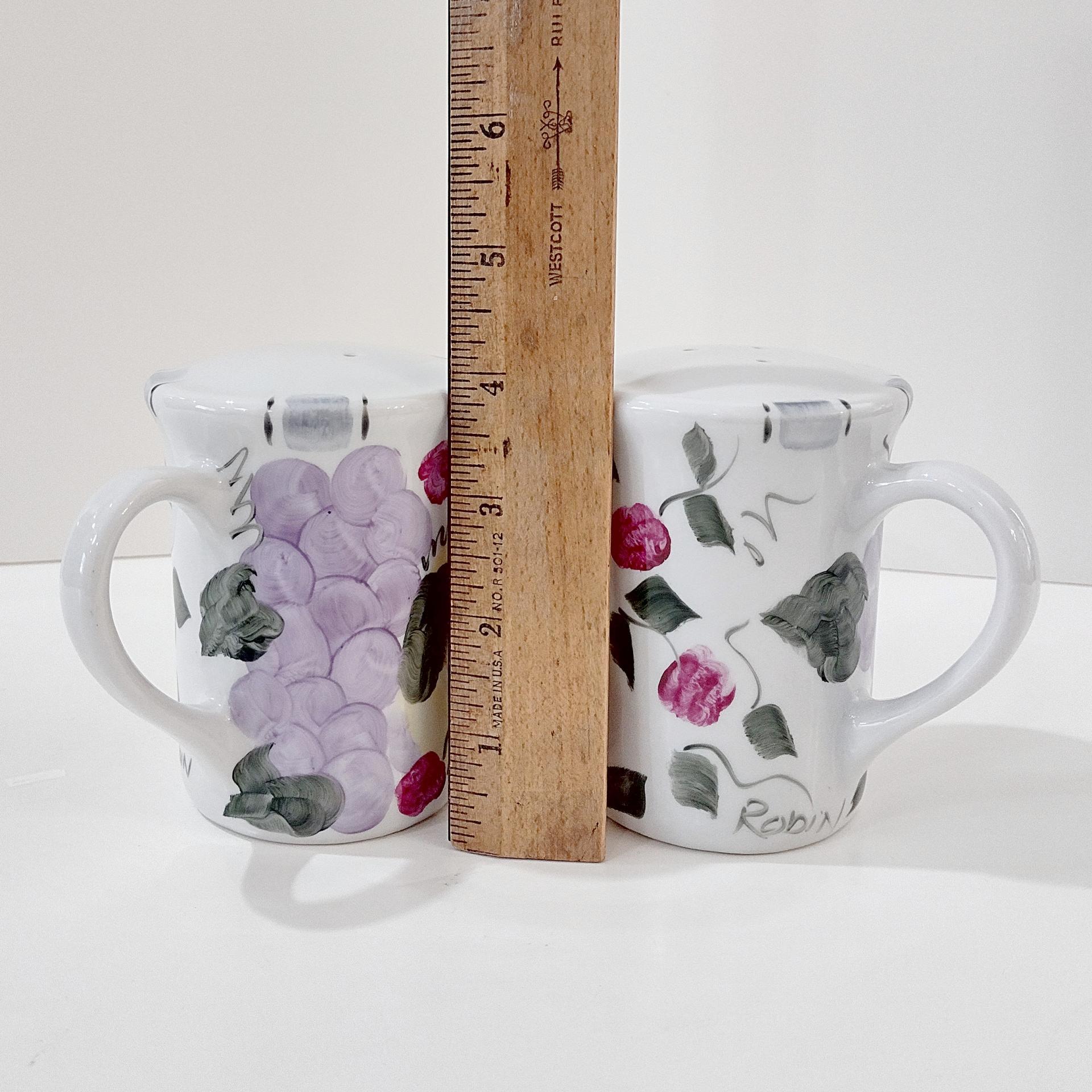 Vintage Fruit Motif Large Salt and Pepper Shaker Set, Shakers with Handles