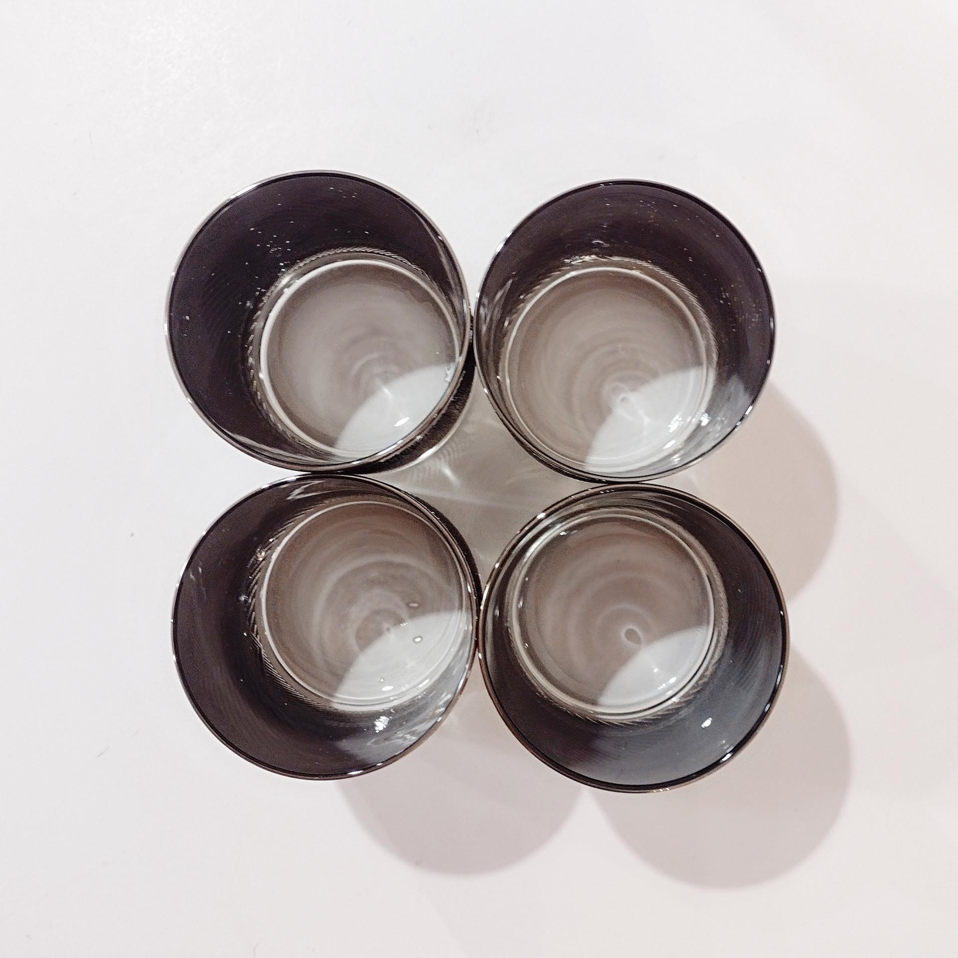Vintage Silver Chevron Whiskey Glasses, Set of Four, Retro Rocks Glasses