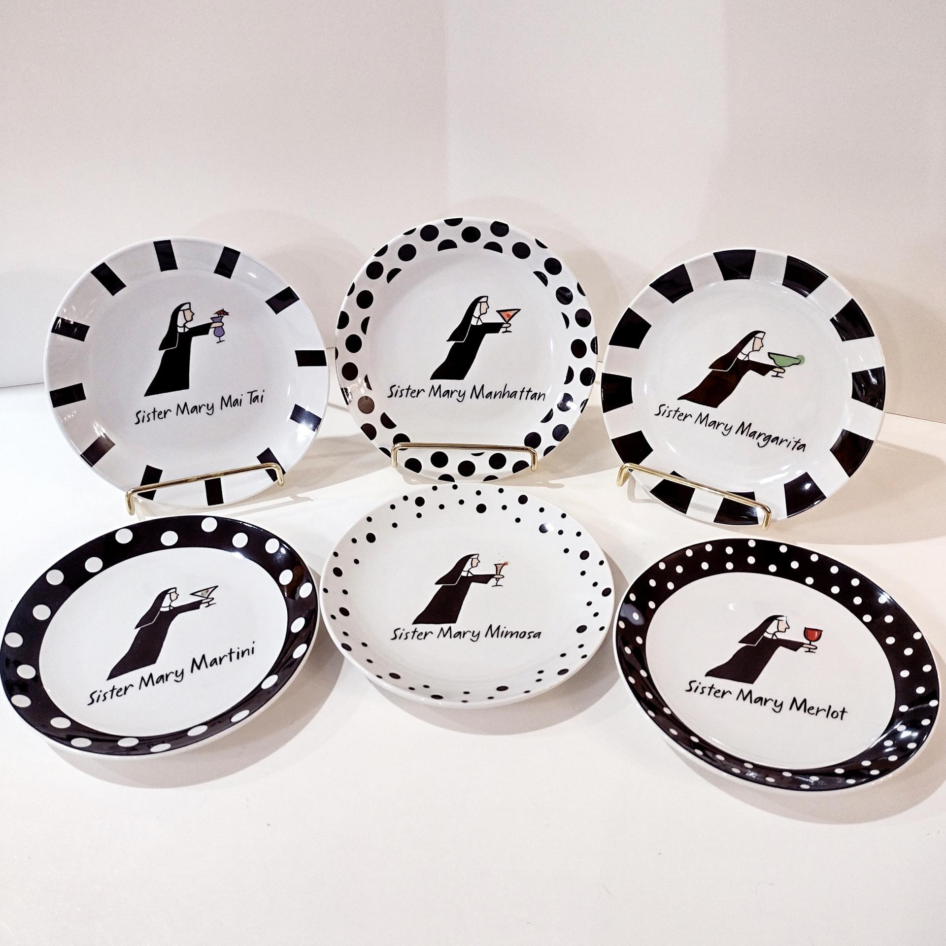 Vintage Jill Seale Whimsical Collection Sister Mary Nun Appetizer Cocktail Plates, Set of 6