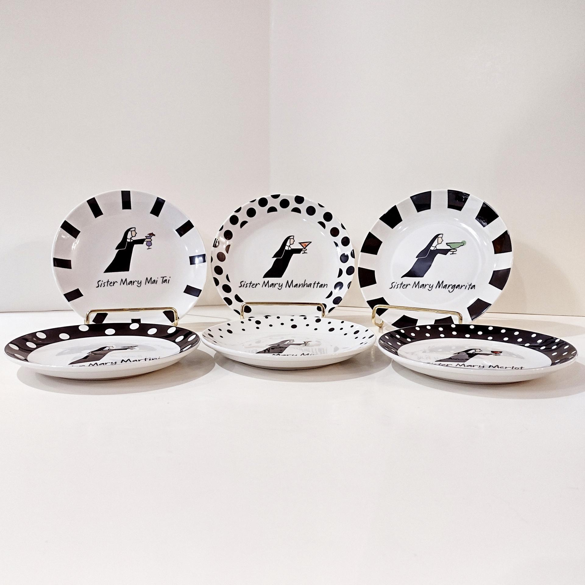Vintage Jill Seale Whimsical Collection Sister Mary Nun Appetizer Cocktail Plates, Set of 6