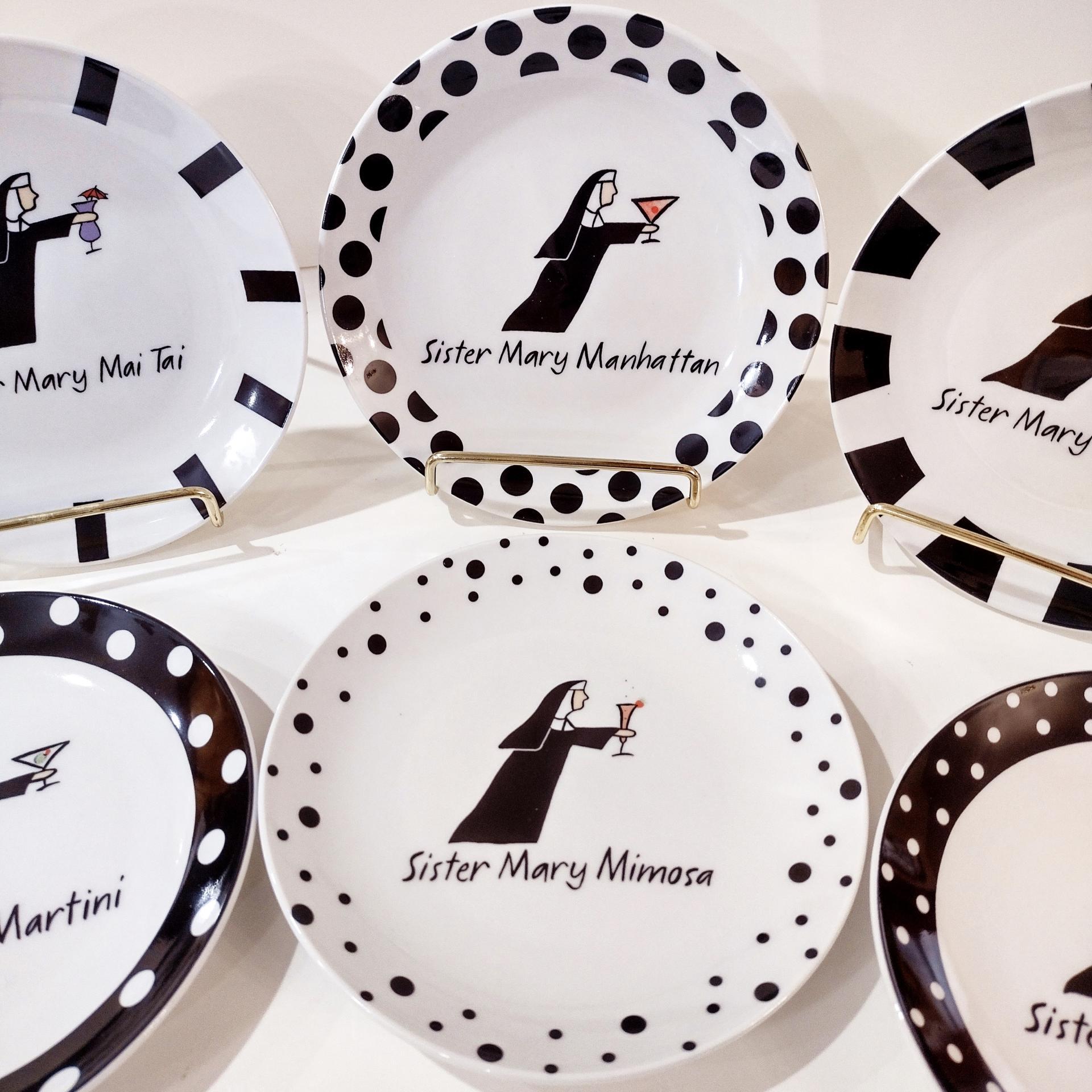Vintage Jill Seale Whimsical Collection Sister Mary Nun Appetizer Cocktail Plates, Set of 6
