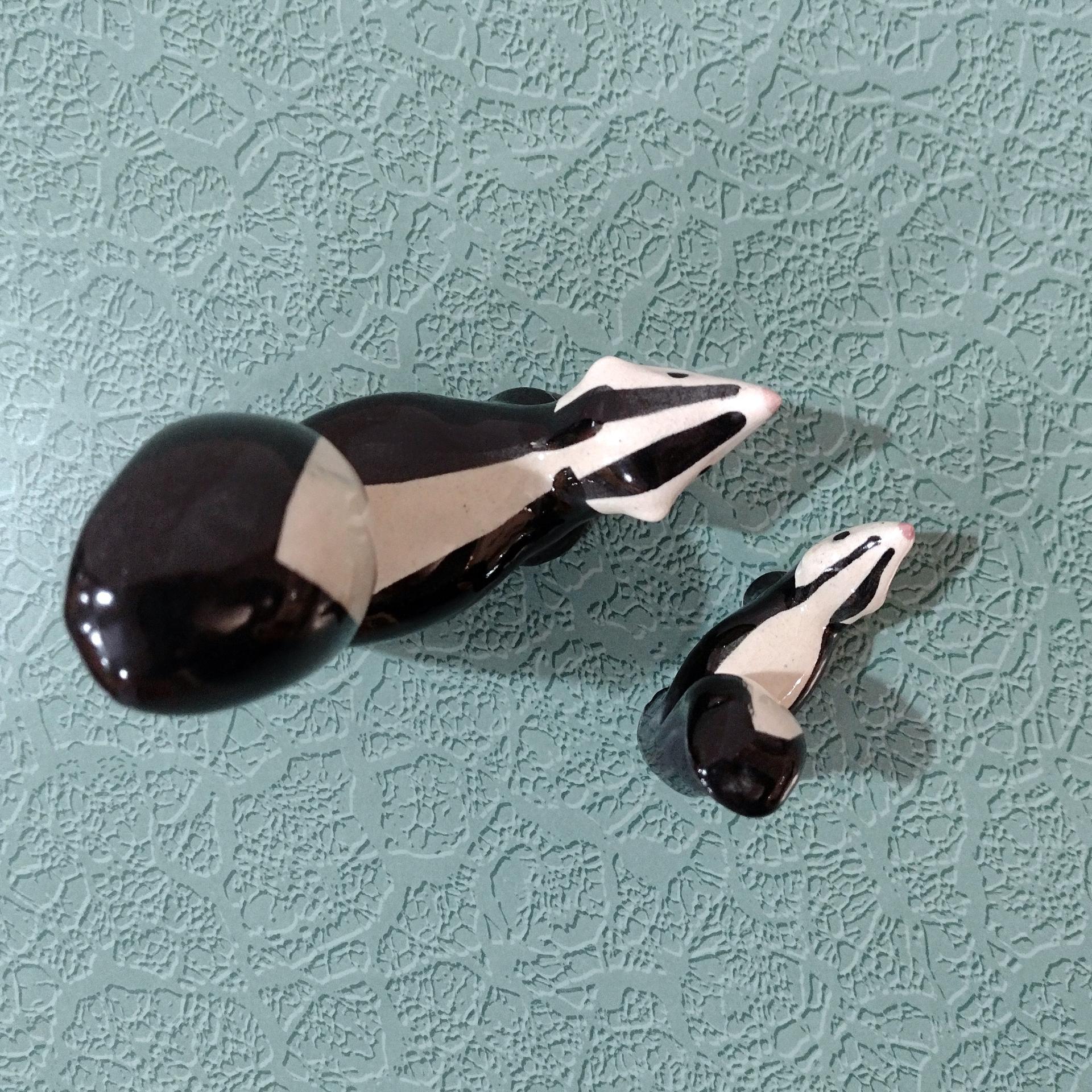 Vintage Momma and Baby Skunk Ceramic Figurines, Set of Two
