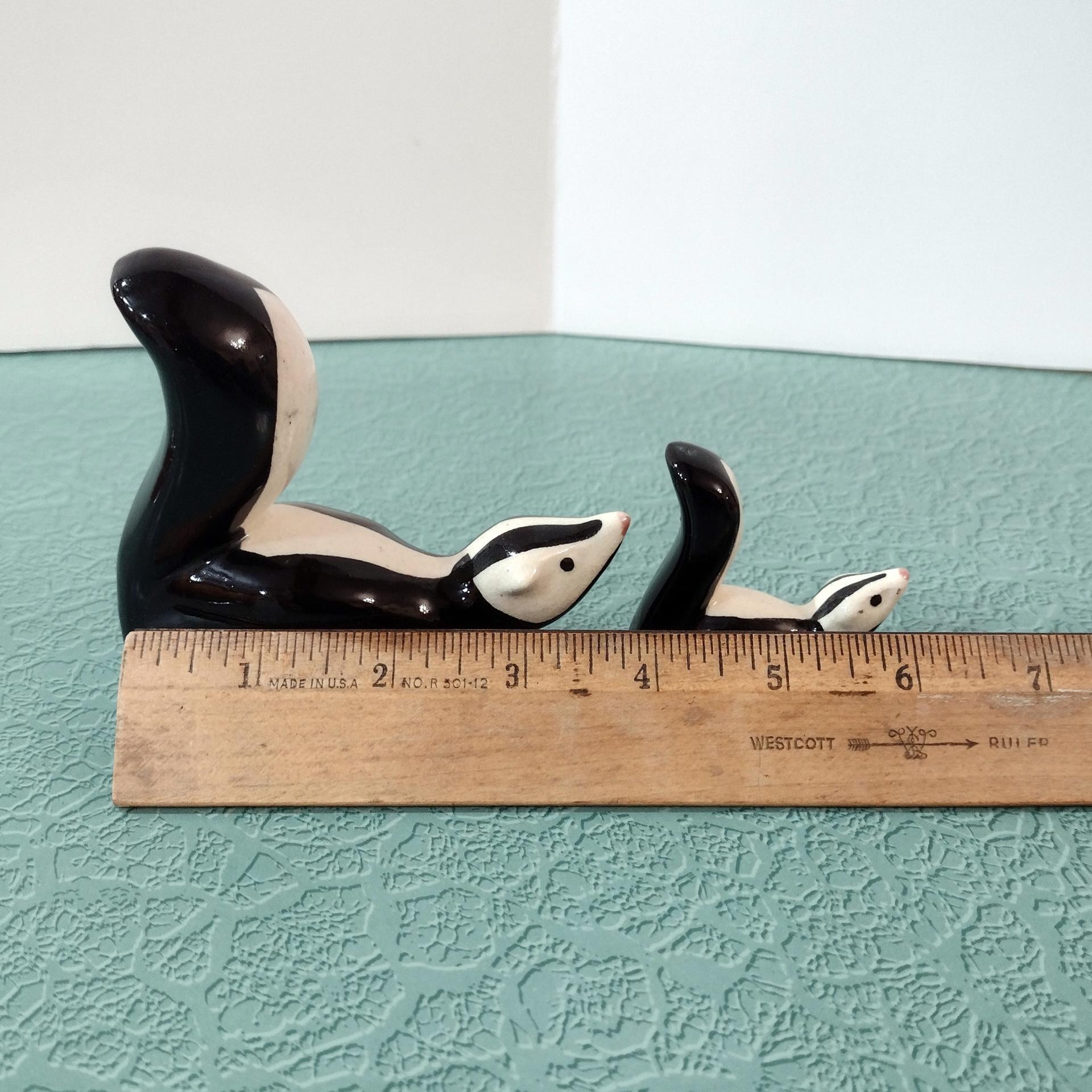 Vintage Momma and Baby Skunk Ceramic Figurines, Set of Two