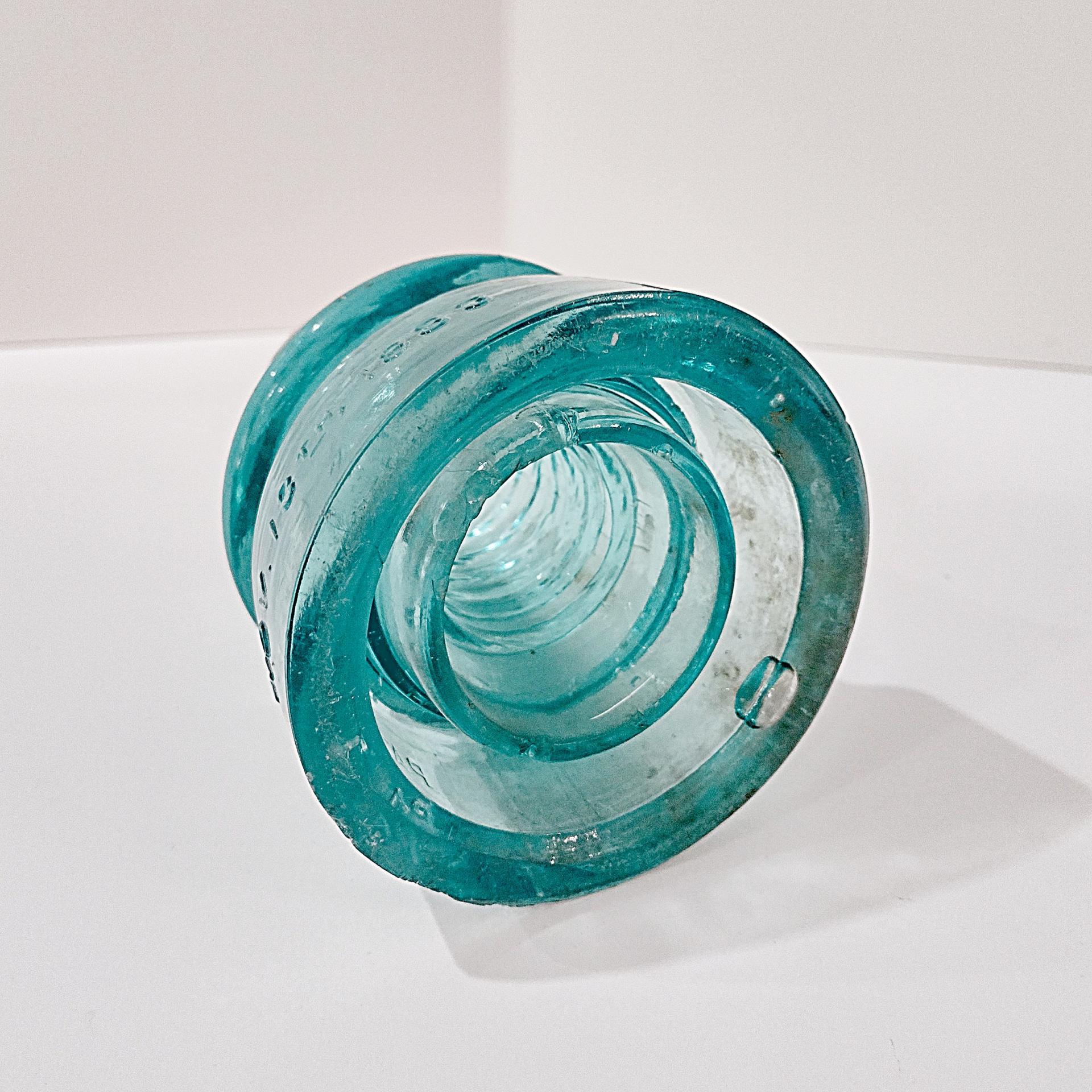 Antique W. Brookfield New York Aqua Blue Glass Insulator, Pat'd Nov 13th 1883, Vintage Glass Telegraph Telephone Rail Road CD 162 Insulator