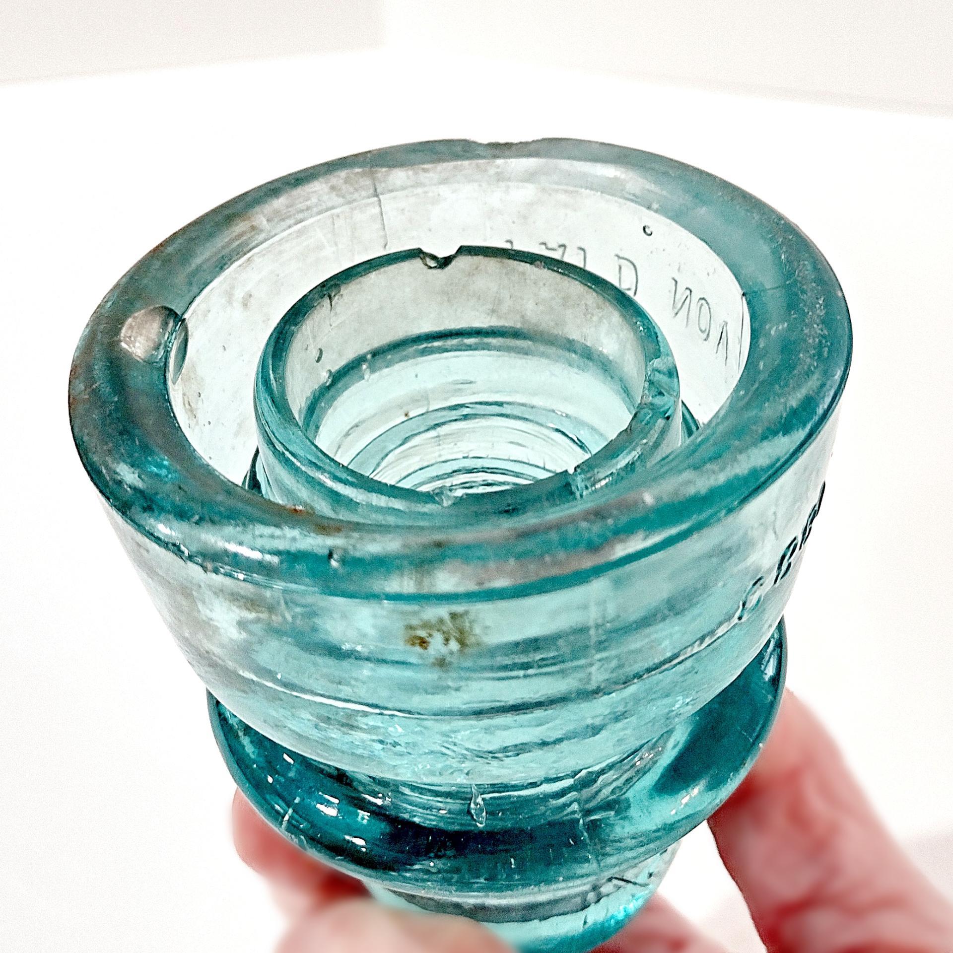 Antique W. Brookfield New York Aqua Blue Glass Insulator, Pat'd Nov 13th 1883, Vintage Glass Telegraph Telephone Rail Road CD 162 Insulator