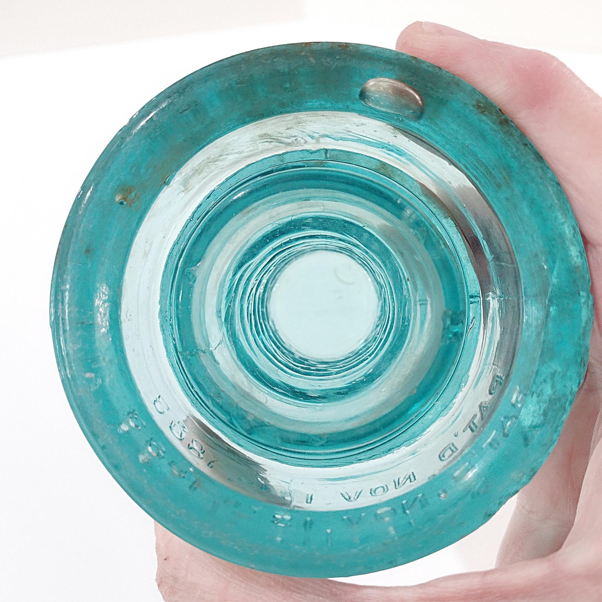Antique W. Brookfield New York Aqua Blue Glass Insulator, Pat'd Nov 13th 1883, Vintage Glass Telegraph Telephone Rail Road CD 162 Insulator