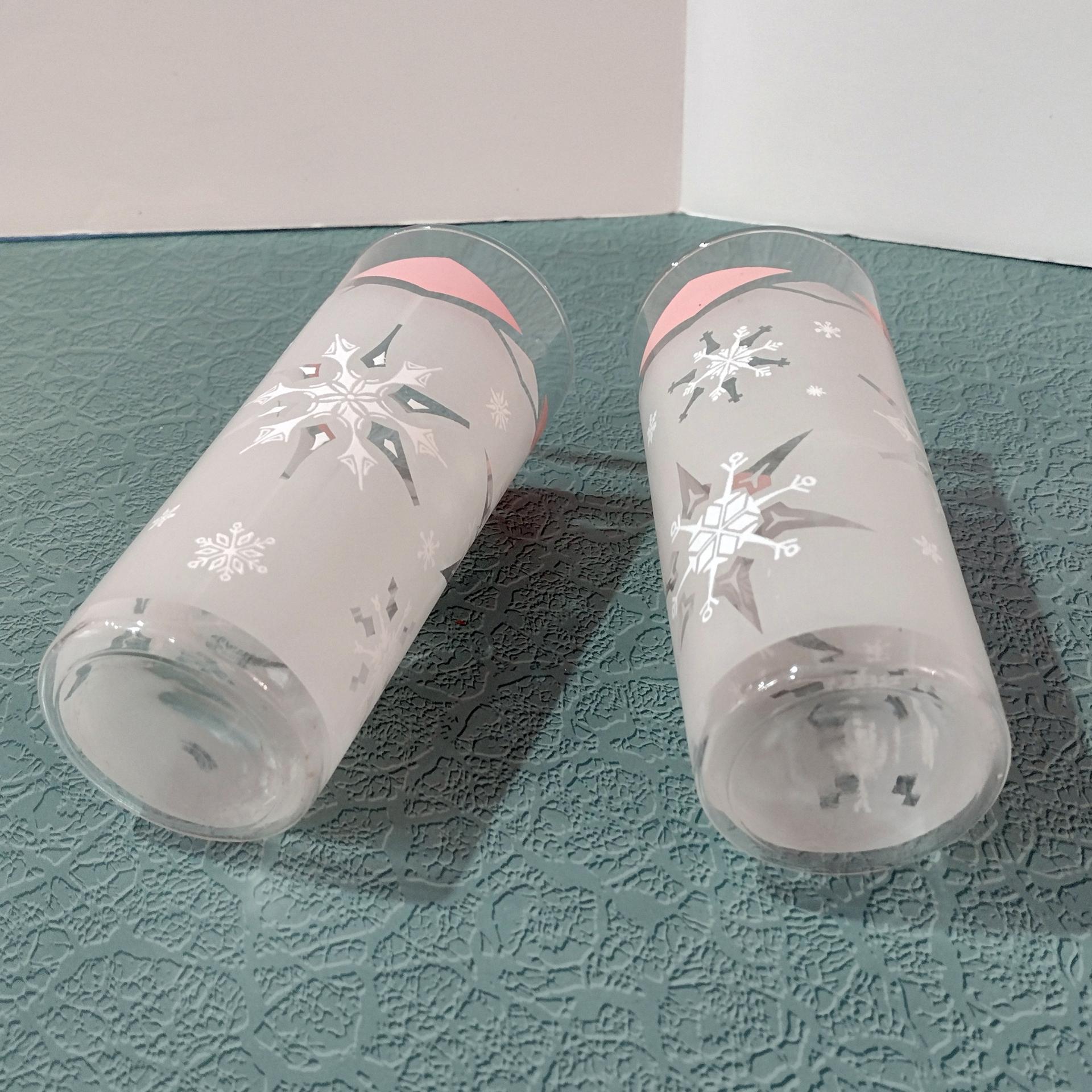 Vintage Anchor Hocking Pink Atomic Snowflake Highball Glasses, Set of Two