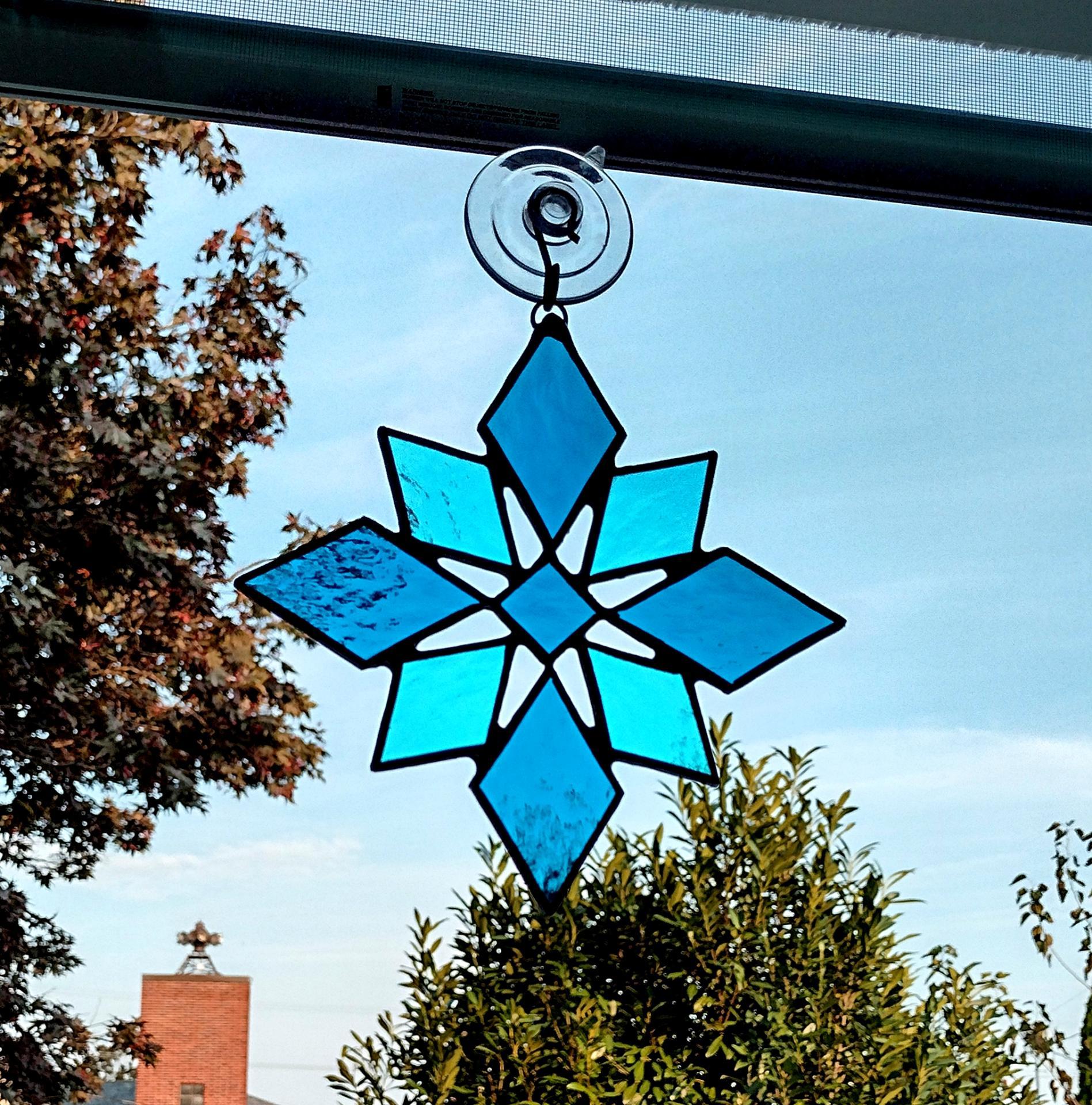 Blue Stained Glass Snowflake Suncatcher, Custom Colors Available