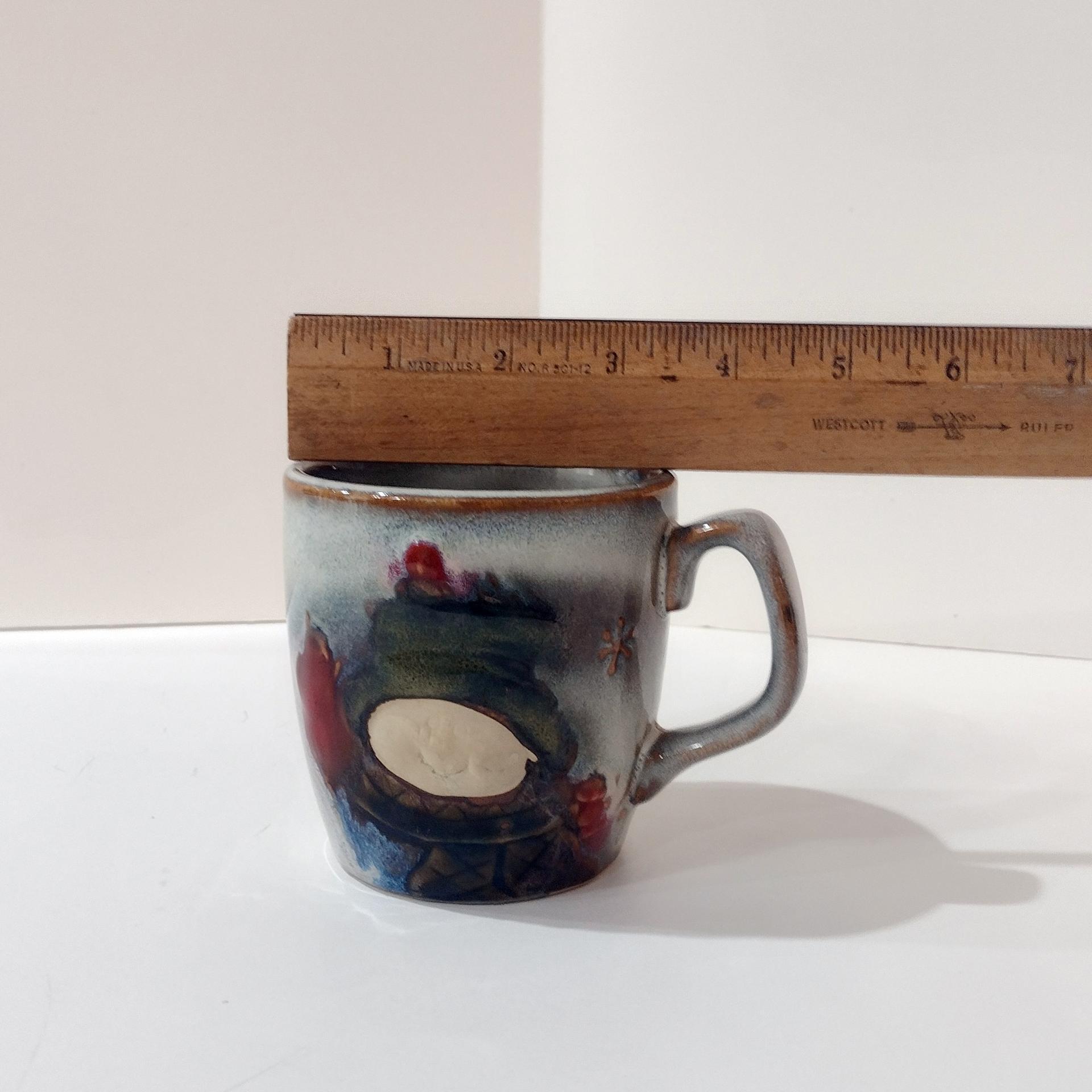 Vintage Snowman and Cardinal Holiday Ceramic Coffee Tea Mug, Studio Pottery Hand Crafted Mug
