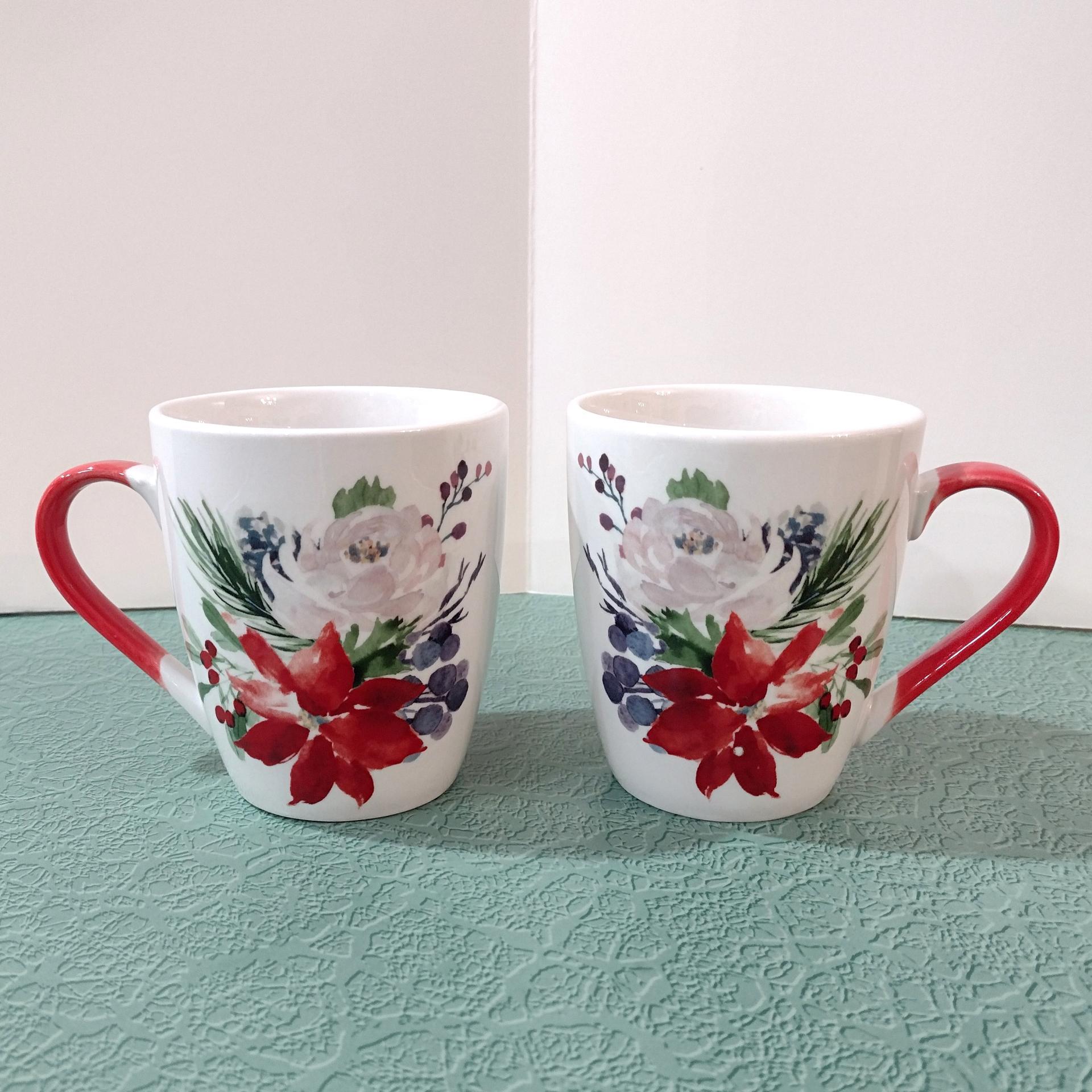 Vintage Floral Sophisti Plate Coffee Tea Ceramic Mugs, Set of Two