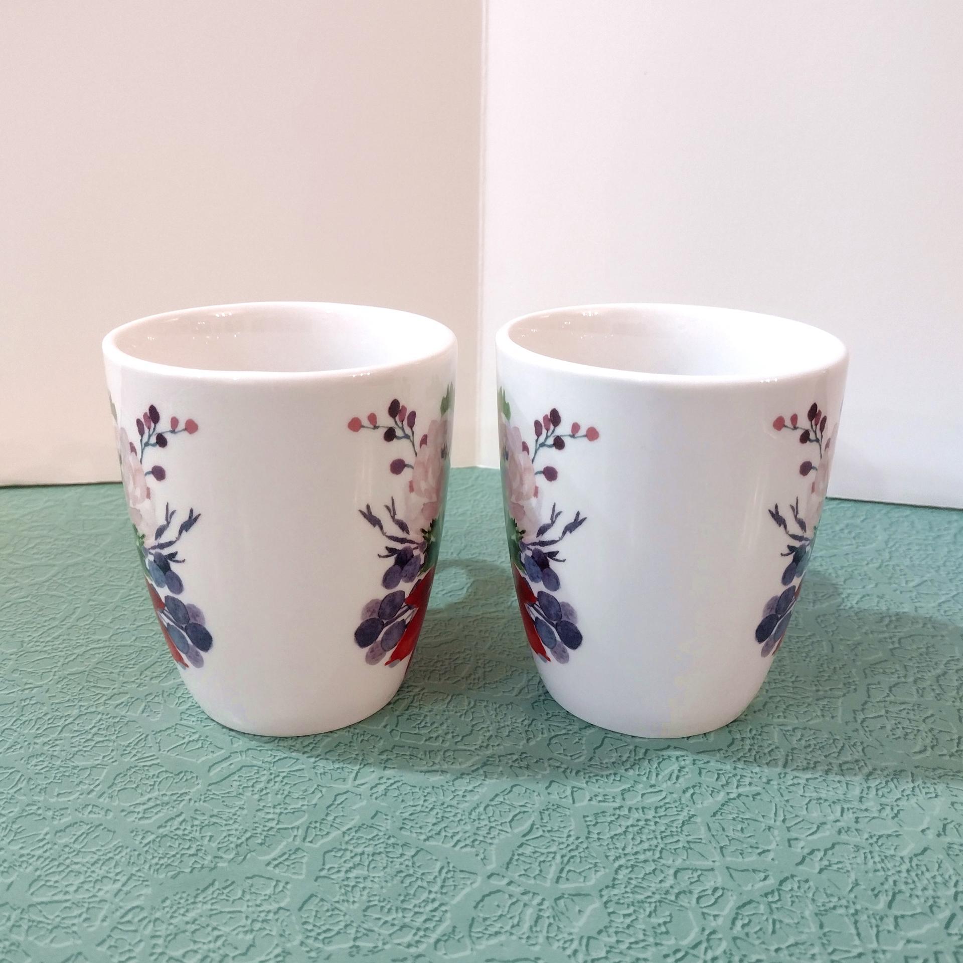 Vintage Floral Sophisti Plate Coffee Tea Ceramic Mugs, Set of Two
