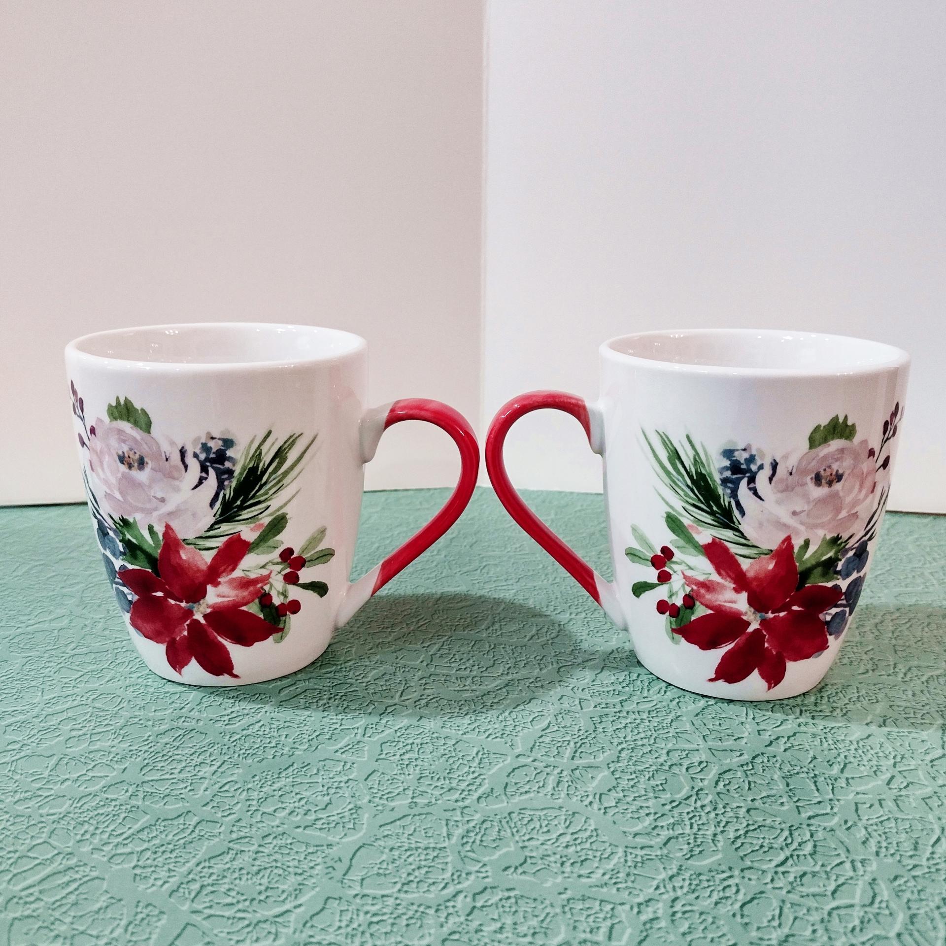 Vintage Floral Sophisti Plate Coffee Tea Ceramic Mugs, Set of Two