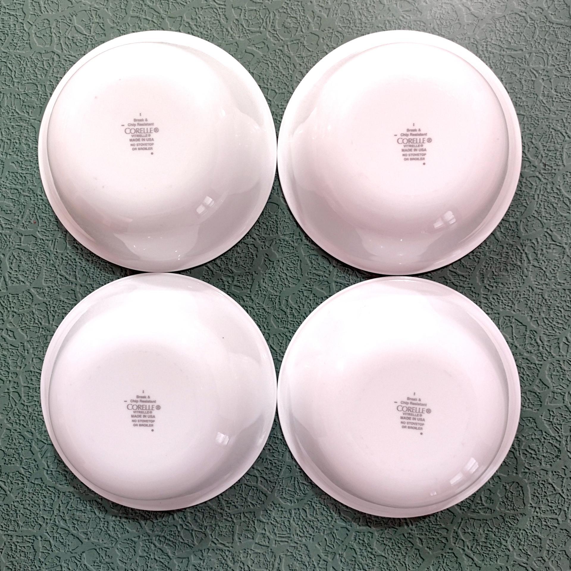 Corelle South Beach Cereal Salad Bowls, Set of Four, White Bowls with Turquoise Teal Blue Rims