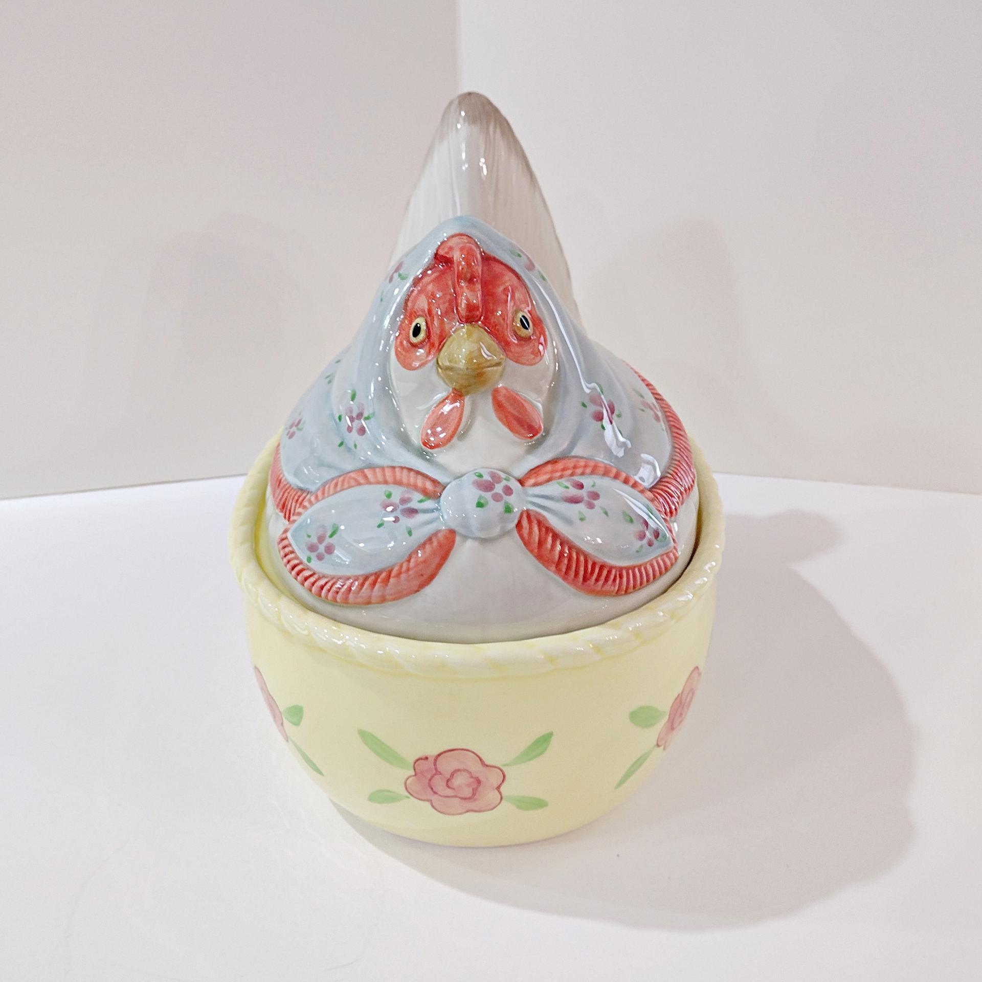 Vintage Fitz and Floyd Nesting Hen Oval Soup Tureen with Ladle 3 Piece Set, Large Chicken Soup Covered Ceramic Serving Bowl