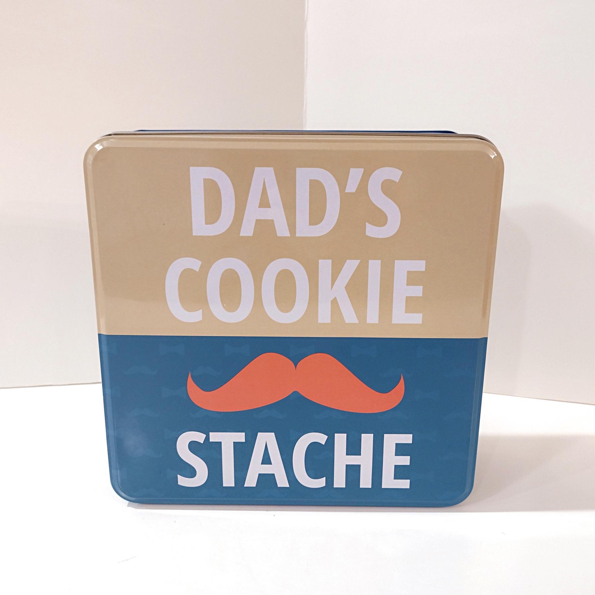 Vintage Dad's Cookie Stache Metal Storage Tin, Father's Day Gift, Mustache Design Container