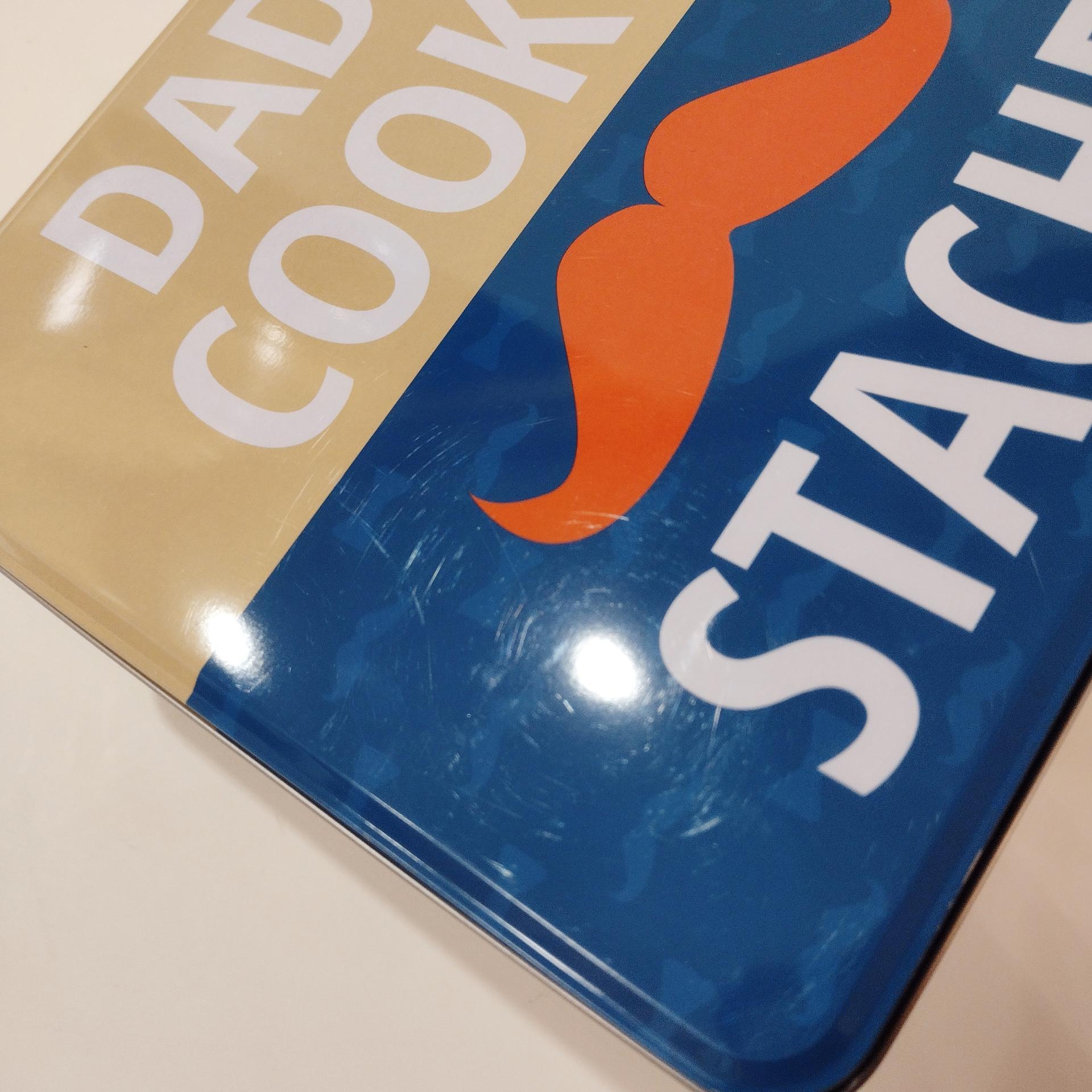 Vintage Dad's Cookie Stache Metal Storage Tin, Father's Day Gift, Mustache Design Container