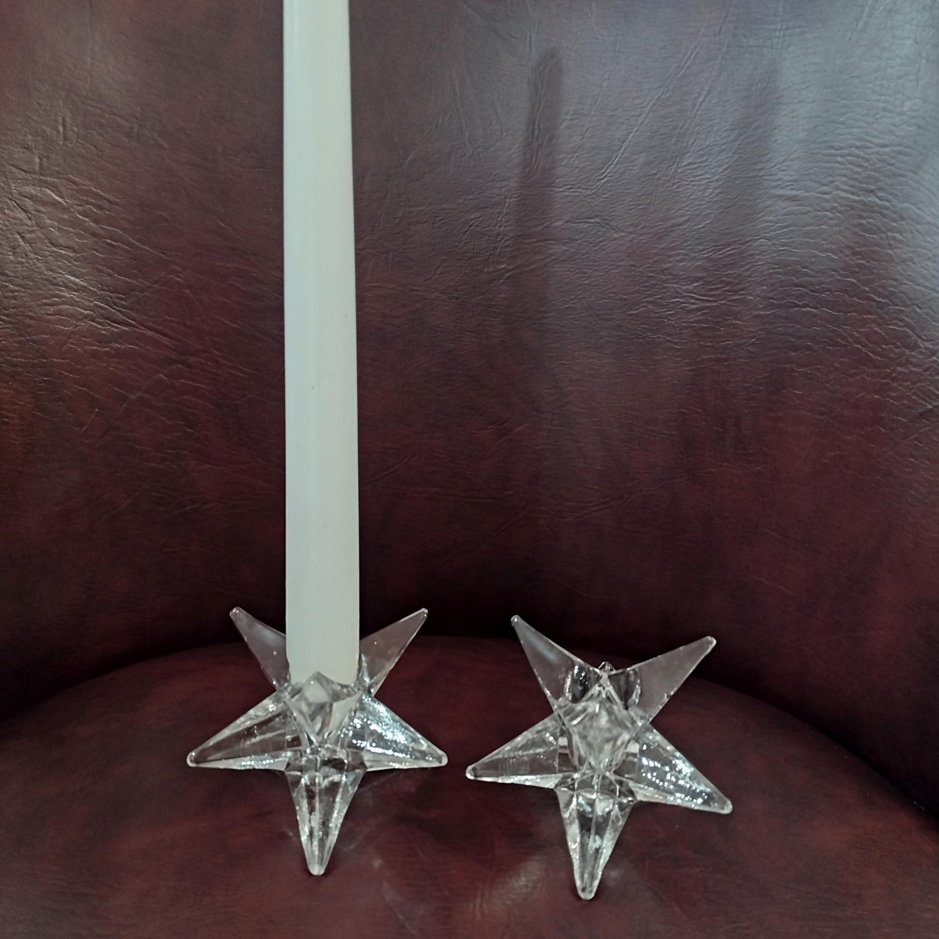 Vintage 9 Pointed Star Crystal Candlestick Holders, Set of 2, Taper Candle Holders