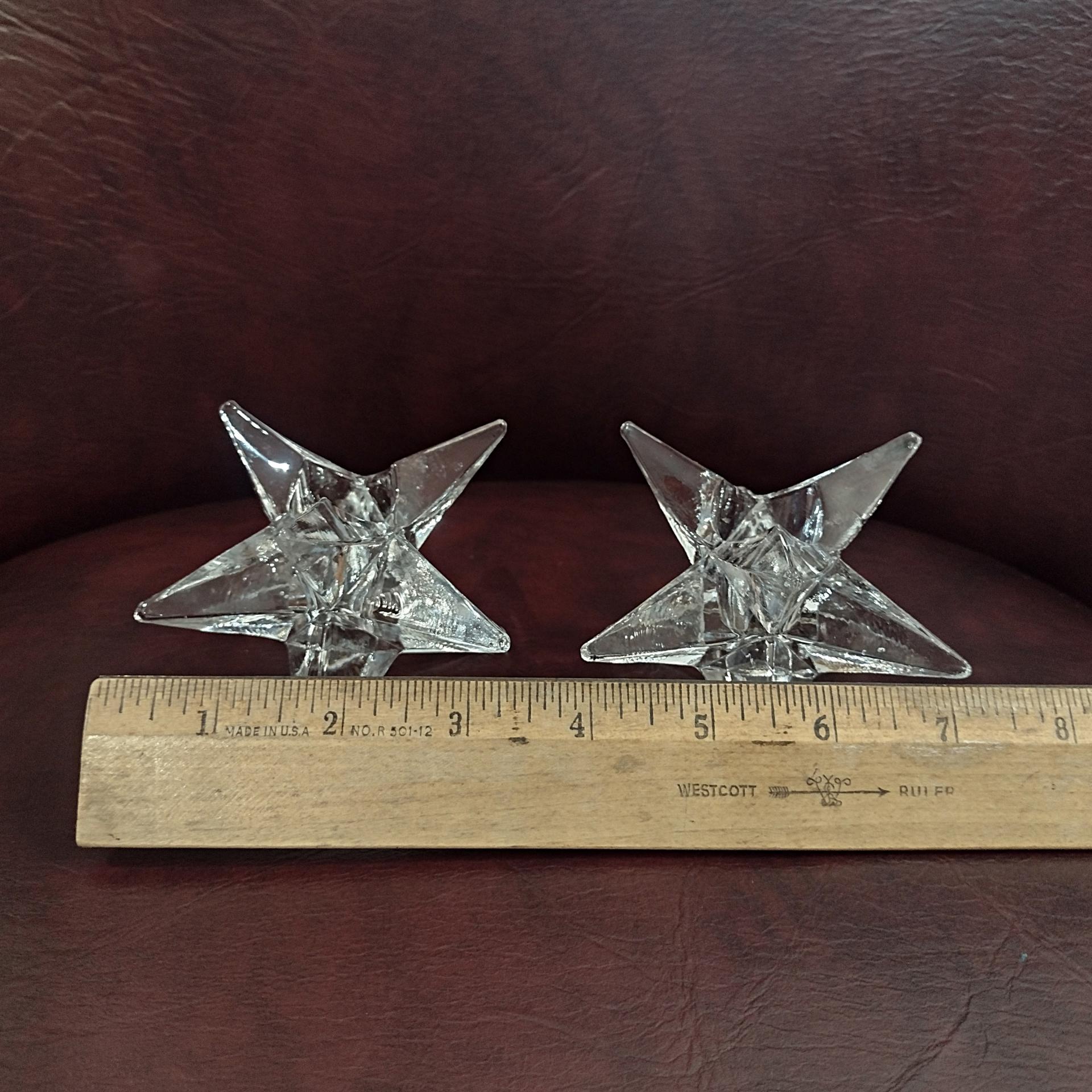Vintage 9 Pointed Star Crystal Candlestick Holders, Set of 2, Taper Candle Holders