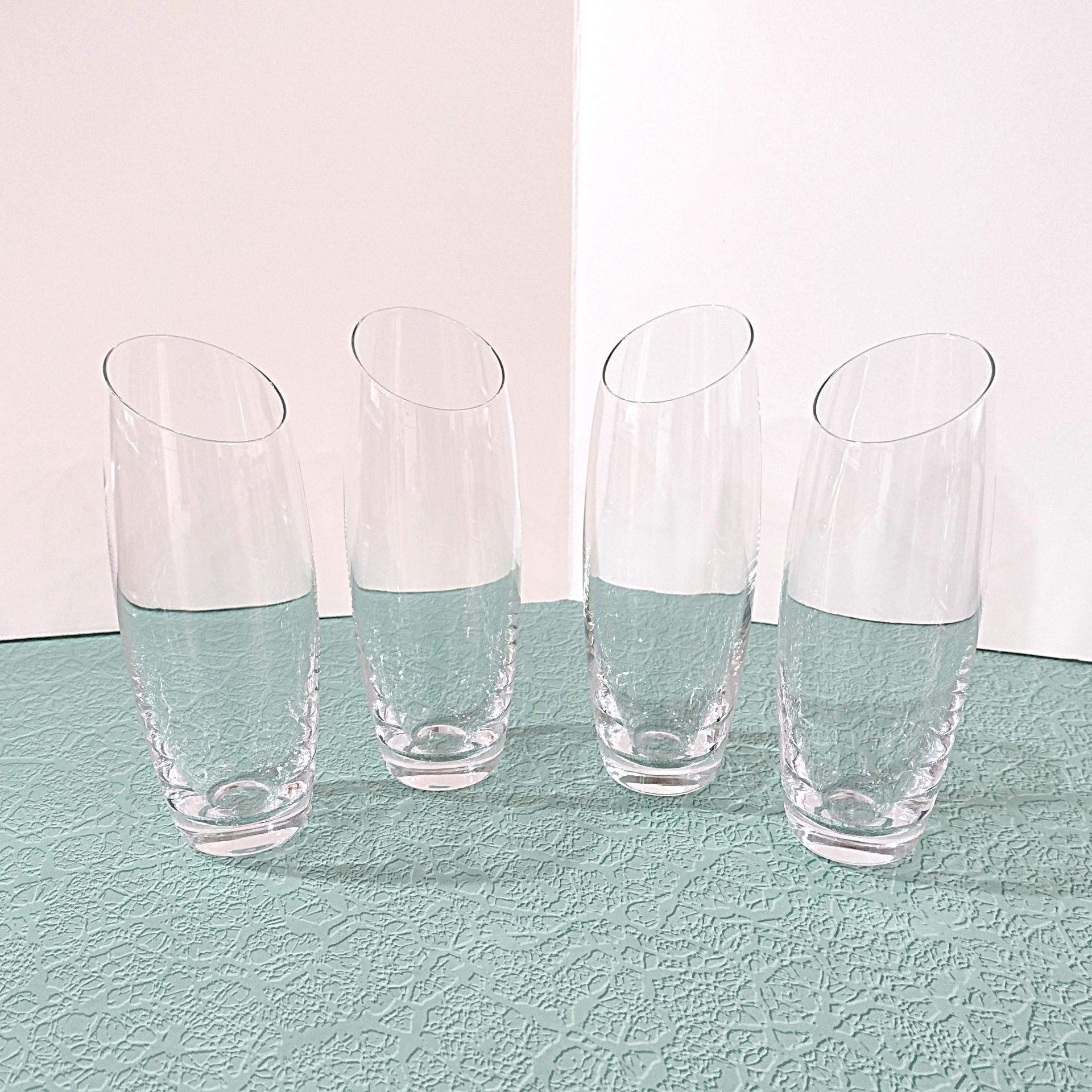 Vintage Stemless Champagne Flutes, Set of 4, Clear Glass Bud Vases