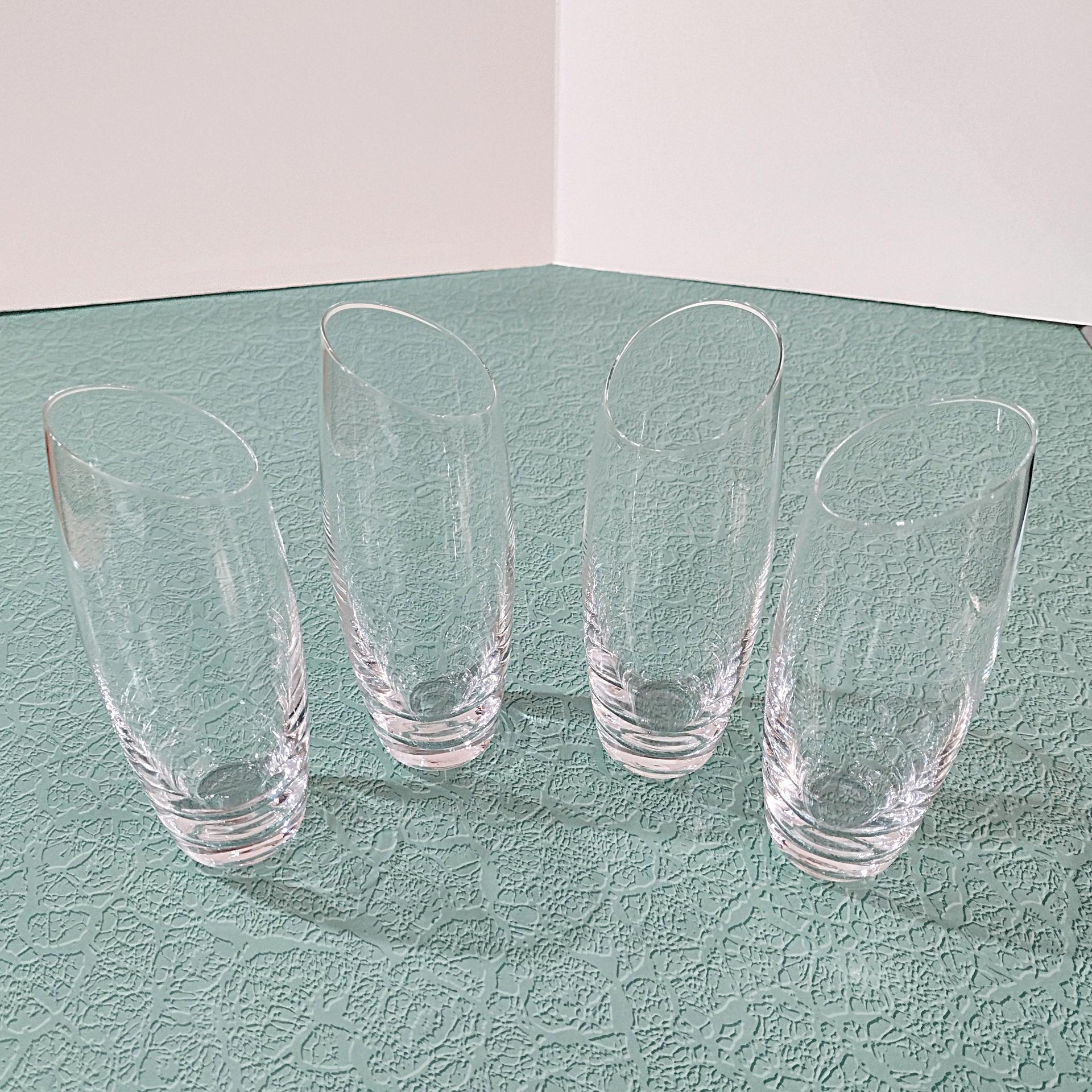 Vintage Stemless Champagne Flutes, Set of 4, Clear Glass Bud Vases