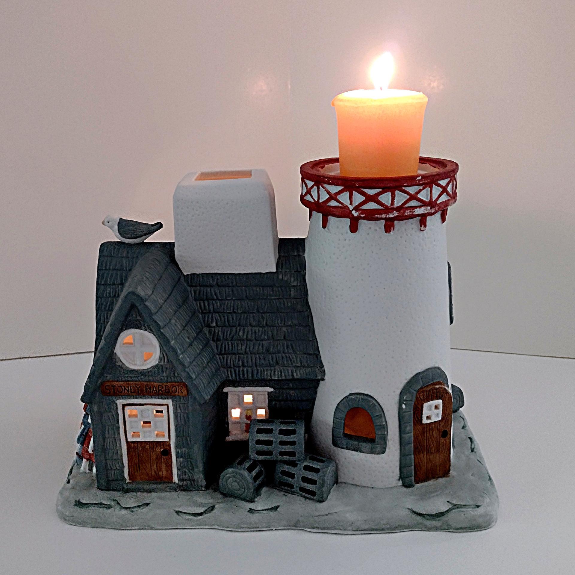 Vintage Partylite Stoney Harbor Lighthouse Tea Light Votive Candle Holder