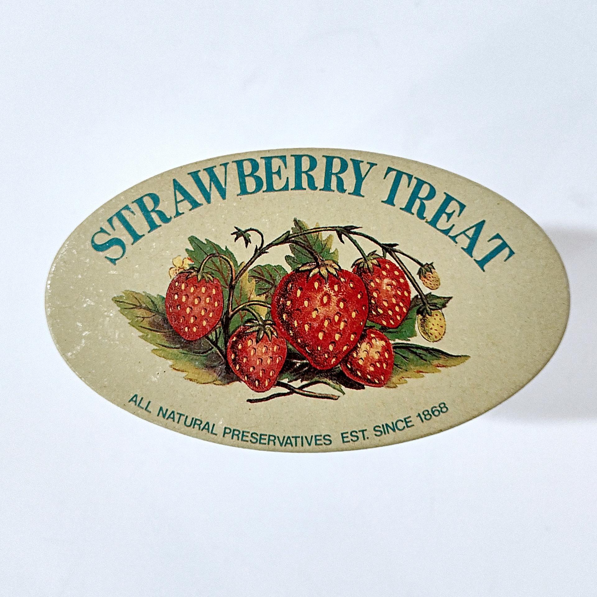 Vintage Strawberry Treats Richardson and Robbins Oval Storage Tin, Bristol Ware Retro Collectible Tin Container