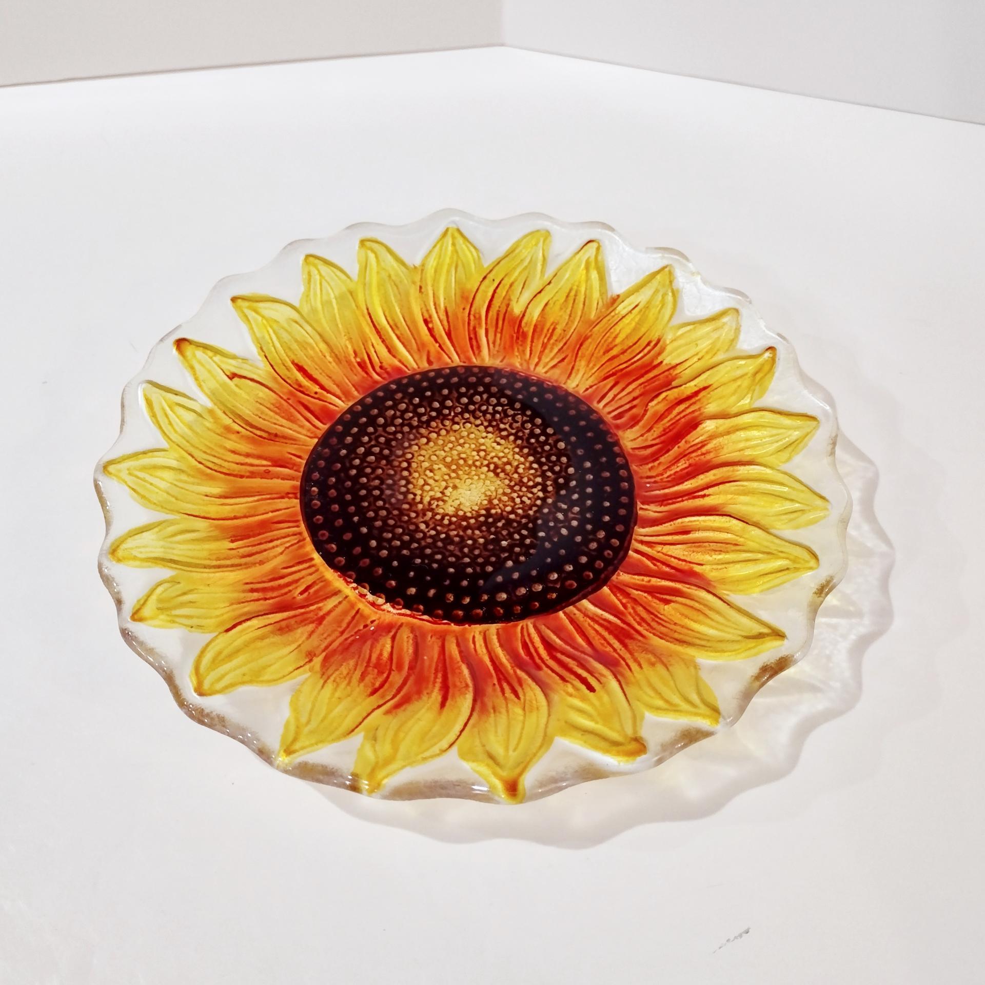 Vintage Sunflower Glass Plate, Decorative Flower Plate