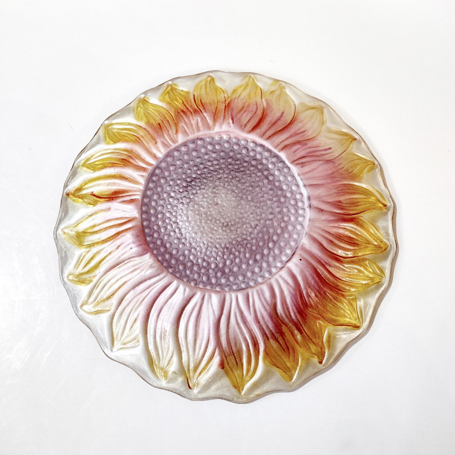 Vintage Sunflower Glass Plate, Decorative Flower Plate