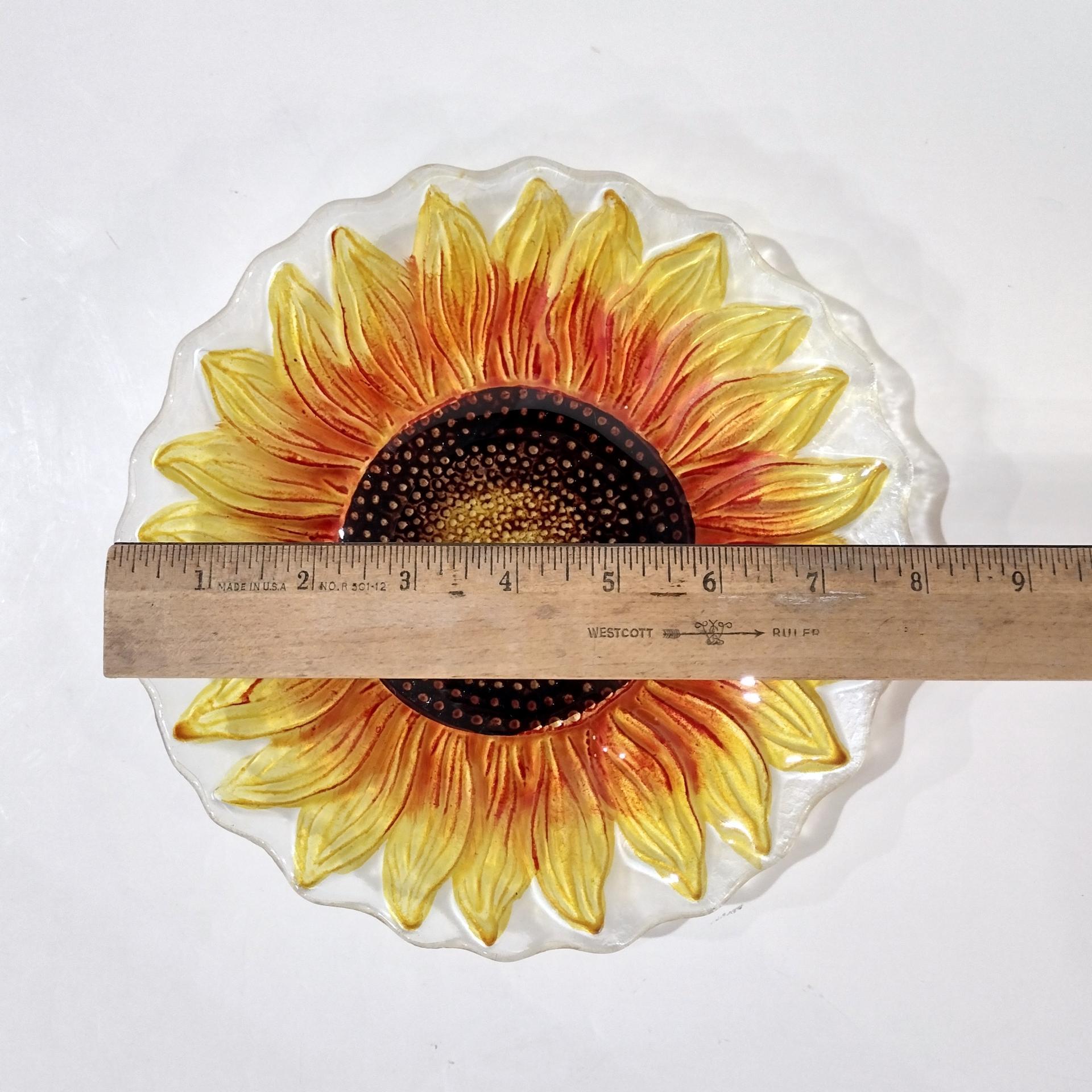 Vintage Sunflower Glass Plate, Decorative Flower Plate