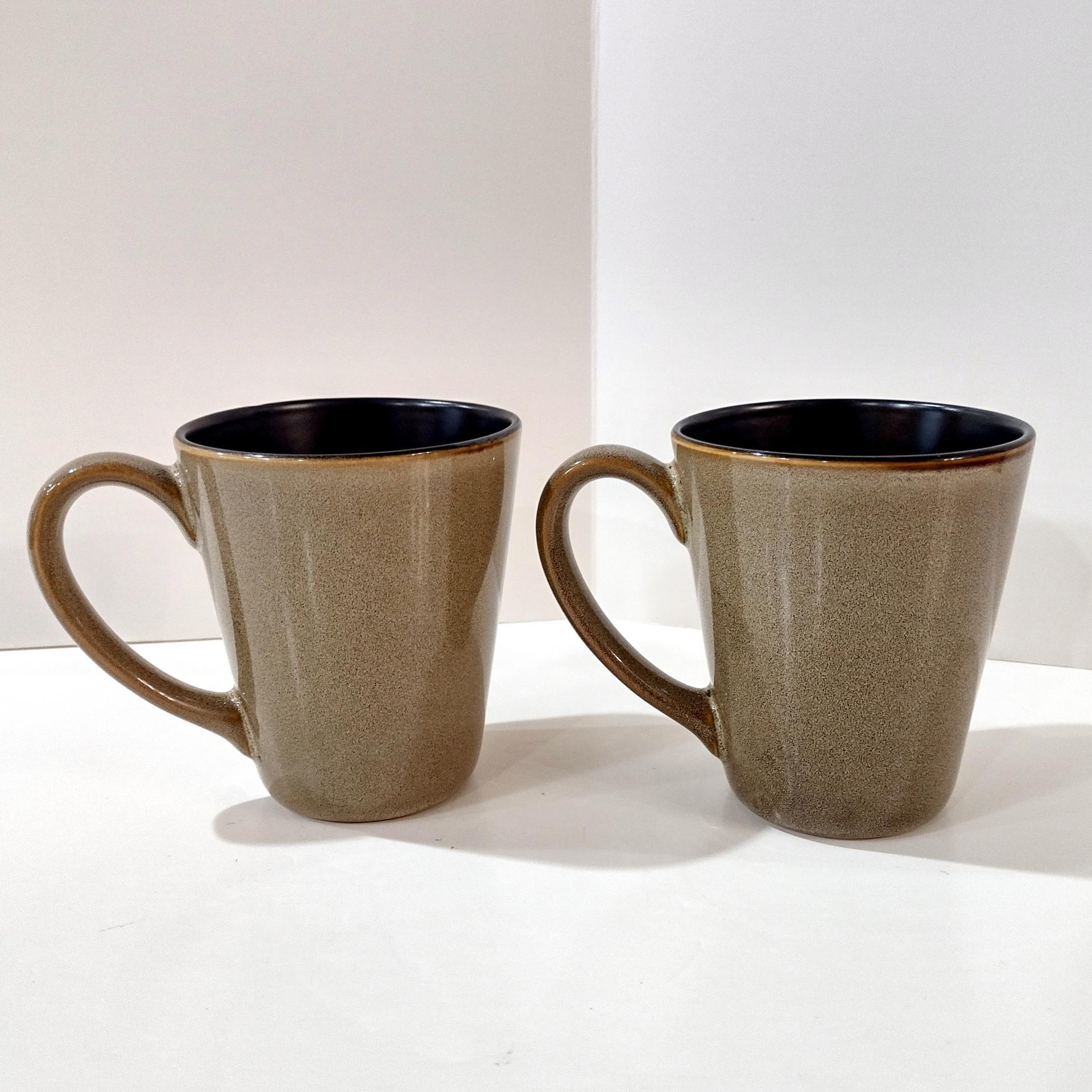 Vintage Brown and Tan Swirled Ceramic Coffee Tea Mugs, Set of Two, Oversized Stoneware Mugs