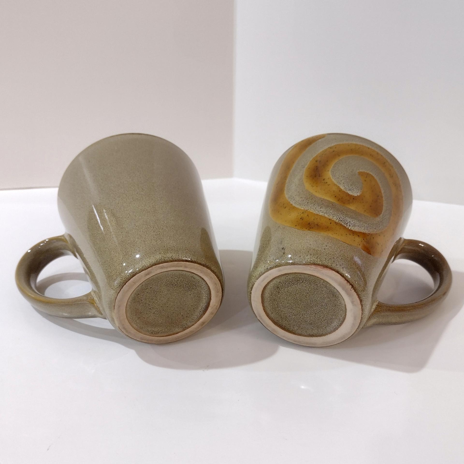 Vintage Brown and Tan Swirled Ceramic Coffee Tea Mugs, Set of Two, Oversized Stoneware Mugs