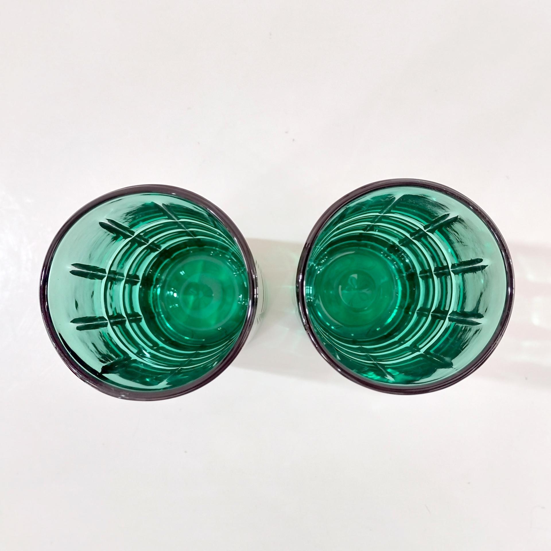 Vintage Anchor Hocking Dark Green Tartan Flat Iced Tea Glasses Tumblers, Set of Two