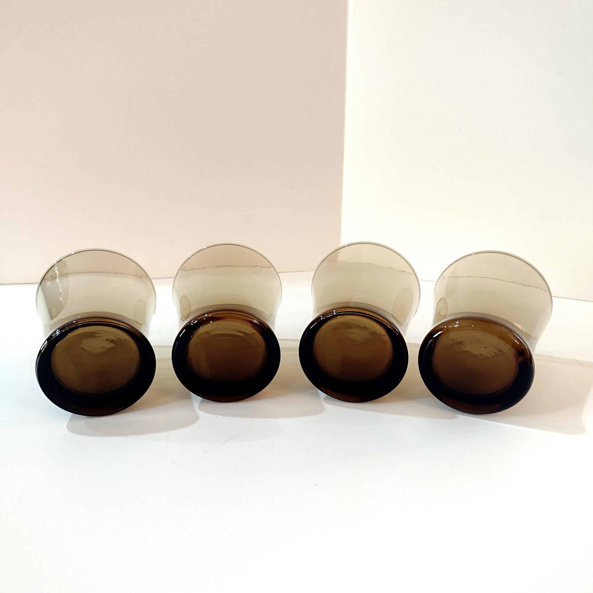Anchor Hocking Linden Mocha Smoky Brown Short Flat Tumblers, Set of Four, Vintage Rocks Whiskey Glasses