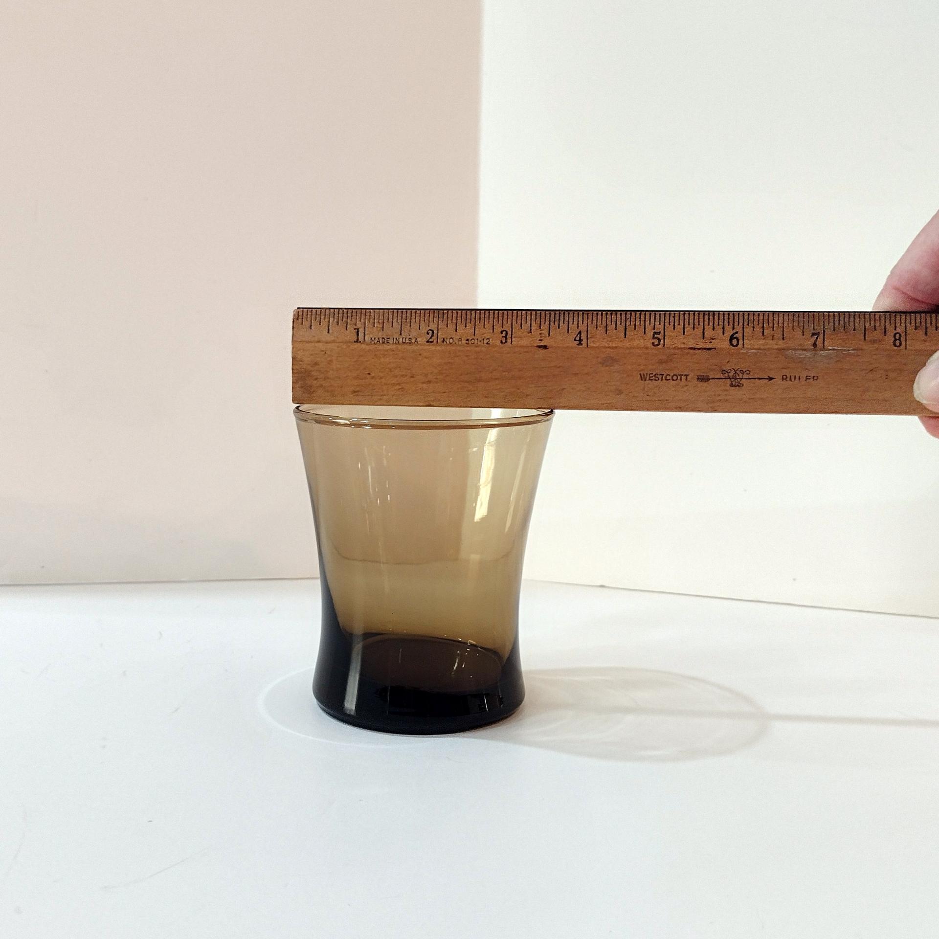 Anchor Hocking Linden Mocha Smoky Brown Short Flat Tumblers, Set of Four, Vintage Rocks Whiskey Glasses