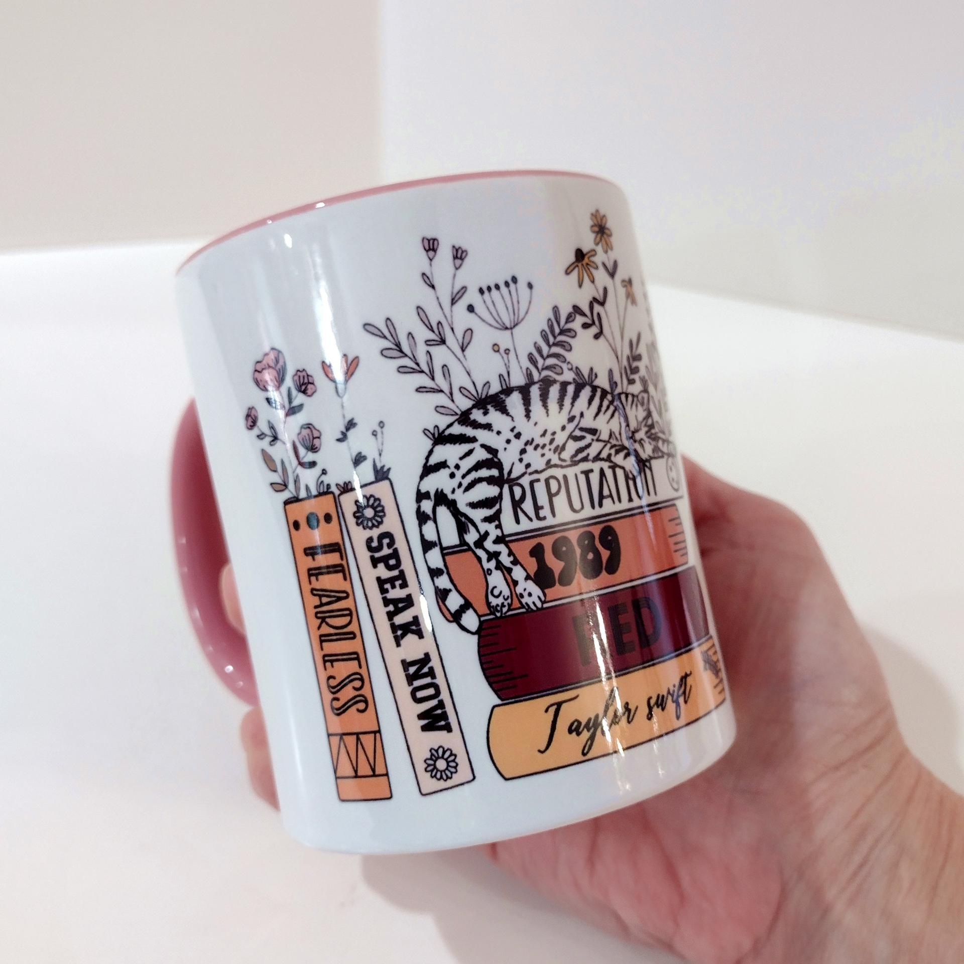 Taylor Swift Record Books Cat Coffee Tea Mug, Swifty Gift